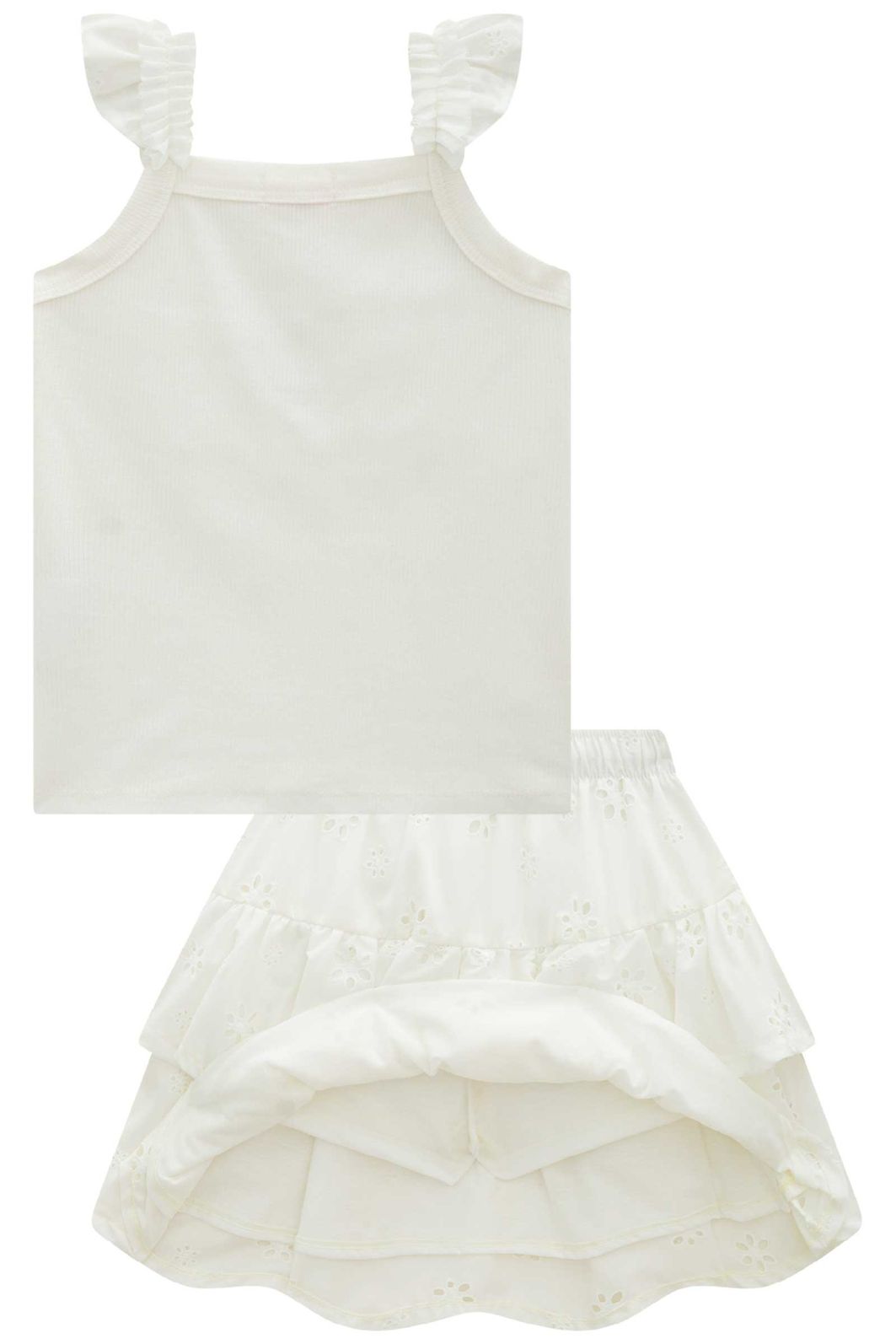 Conjunto de regata em canelado e saia em laise (com shorts embutido) 99609 Kukiê Infantil Menina Conjunto de regata em canelado e saia em laise (com shorts embutido) 99609 Kukiê Infantil Menina