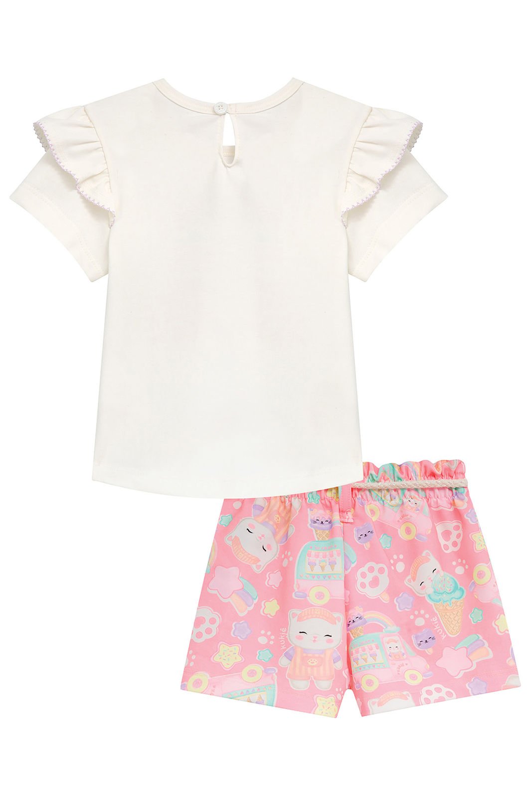 Conjunto de blusa em cotton e shorts em molecotton 95232 Kukiê Infantil Menina