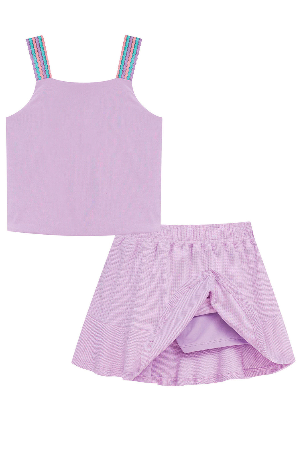 Conjunto de regata e saia em malha waffle (com shorts embutido) 97233 Kukiê Infantil Menina Conjunto de regata e saia em malha waffle (com shorts embutido) 97233 Kukiê Infantil Menina