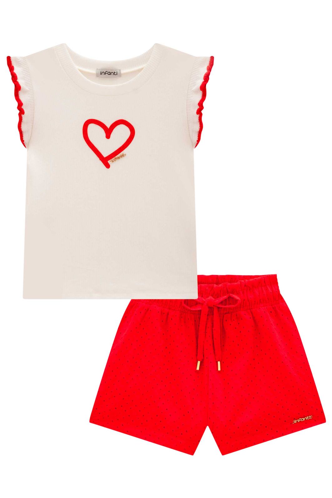 Conjunto de blusa em canelado liz e shorts em laise bordada 98683 Infanti Infantil Menina Conjunto de blusa em canelado liz e shorts em laise bordada 98683 Infanti Infantil Menina