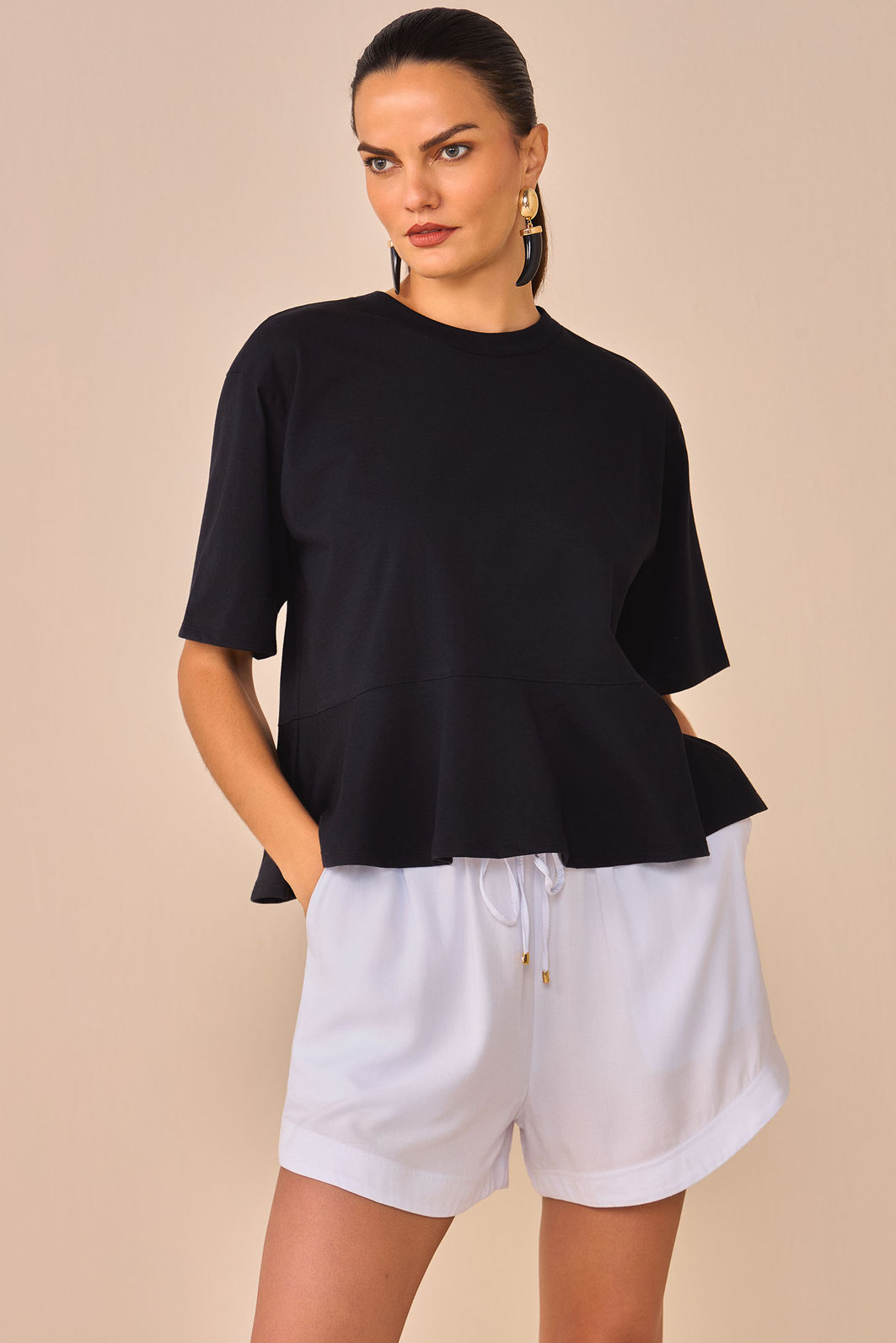 Conjunto de blusa e shorts em blend de viscose 96199 Linzzi