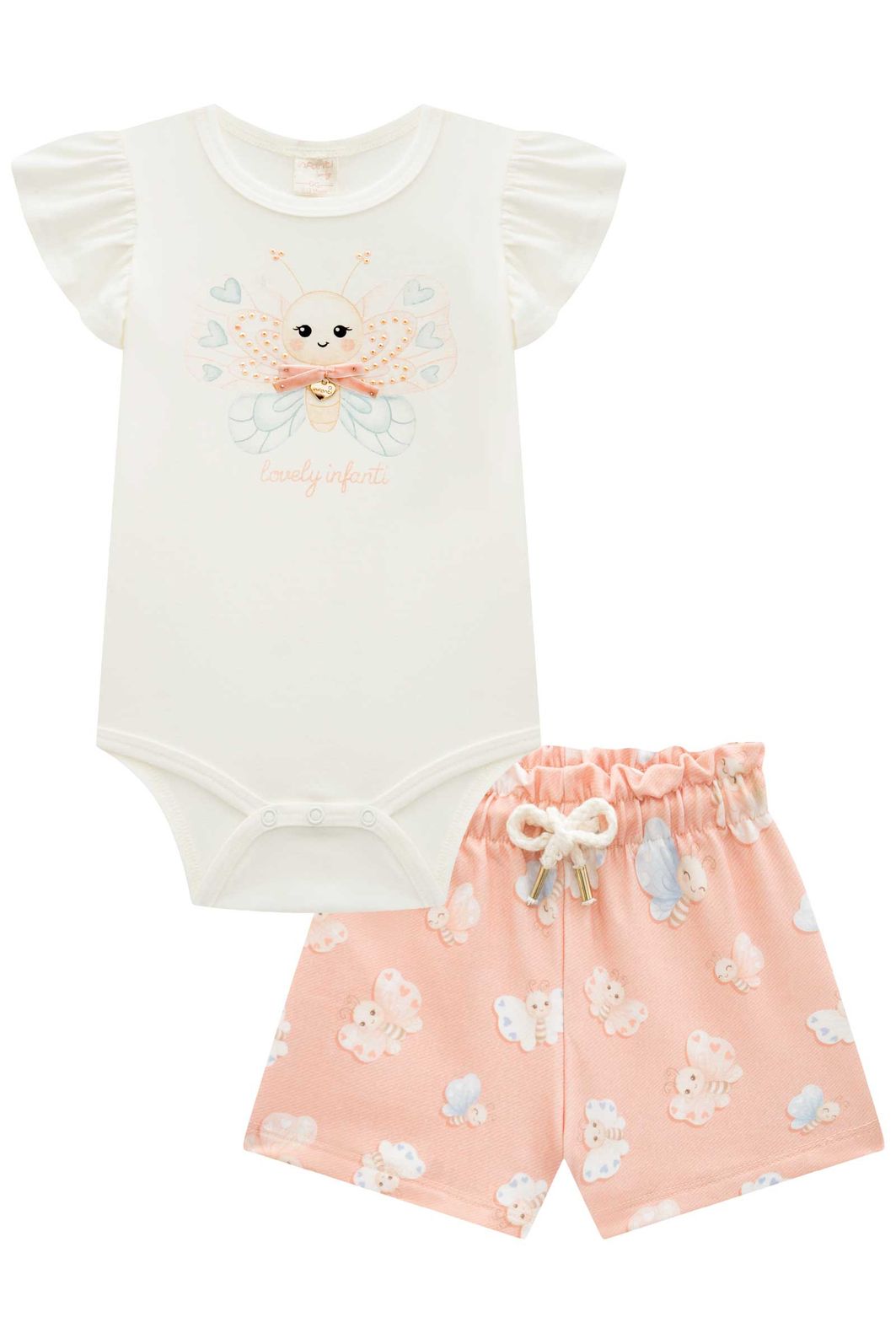 Conjunto de body em suedine com shorts em molecotton 95343 Infanti Bebê Menina Conjunto de body em suedine com shorts em molecotton 95343 Infanti Bebê Menina