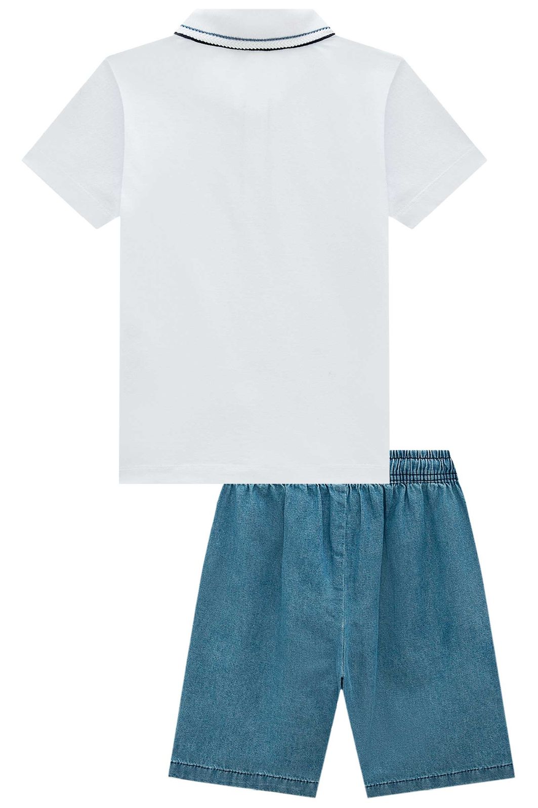 Conjunto de camisa polo em piquet com elastano e bermuda em jeans teca 99326 LucBoo Infantil Menino Conjunto de camisa polo em piquet com elastano e bermuda em jeans teca 99326 LucBoo Infantil Menino