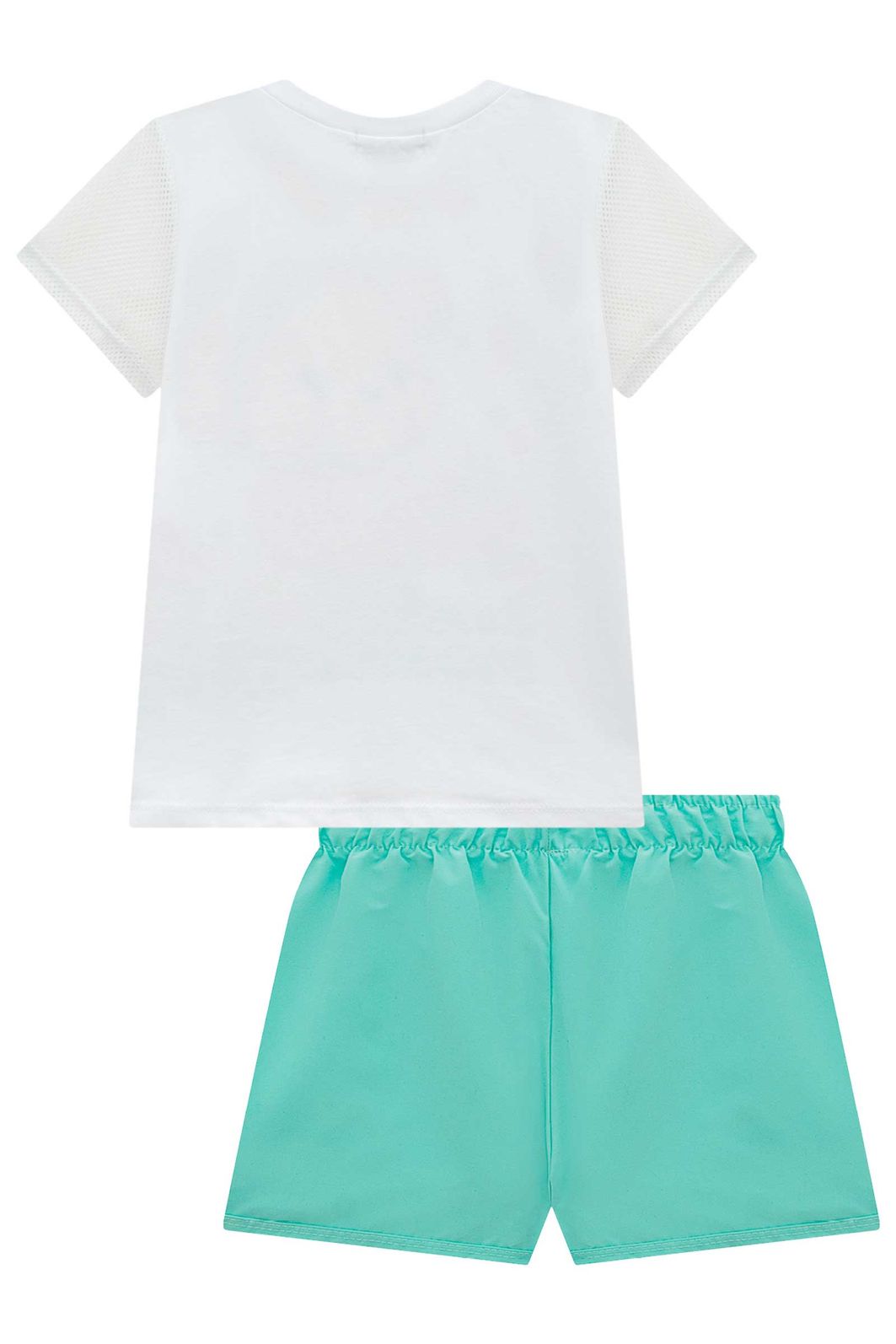Conjunto de blusa em meia malha e tela fashion com shorts em nylon soft 99304 Infanti Infantil Menina