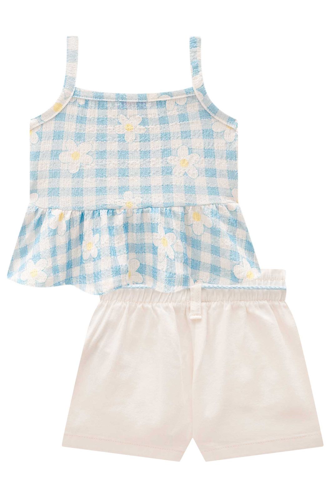 Conjunto de bata em malha textura e shorts em sarja com elastano 98299 Kukiê Infantil Menina