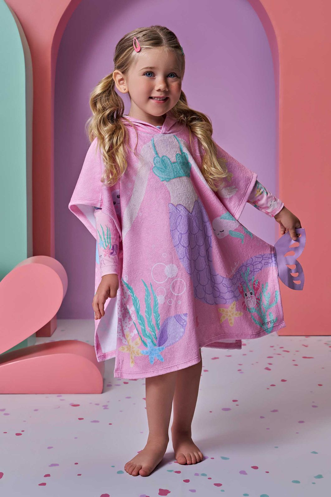 Toalha poncho com capuz em plush atoalhado 95670 Infanti Infantil Menina Toalha poncho com capuz em plush atoalhado 95670 Infanti Infantil Menina