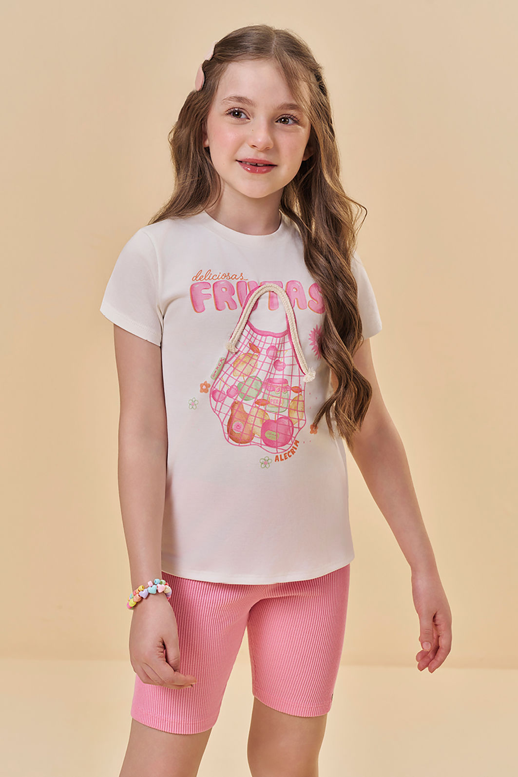 Conjunto de blusa em meia malha e bermuda biker em soft line 95541 Kukiê Infantil Menina Conjunto de blusa em meia malha e bermuda biker em soft line 95541 Kukiê Infantil Menina