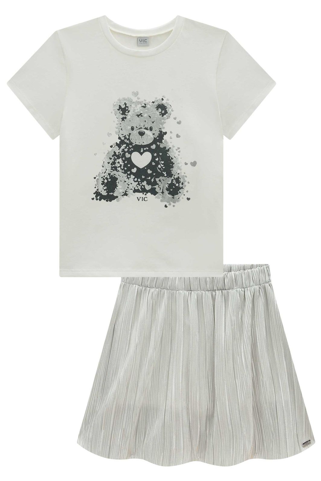 Conjunto de blusa em cotton e saia em plissado com shorts embutido 98524 Vic Teen Menina