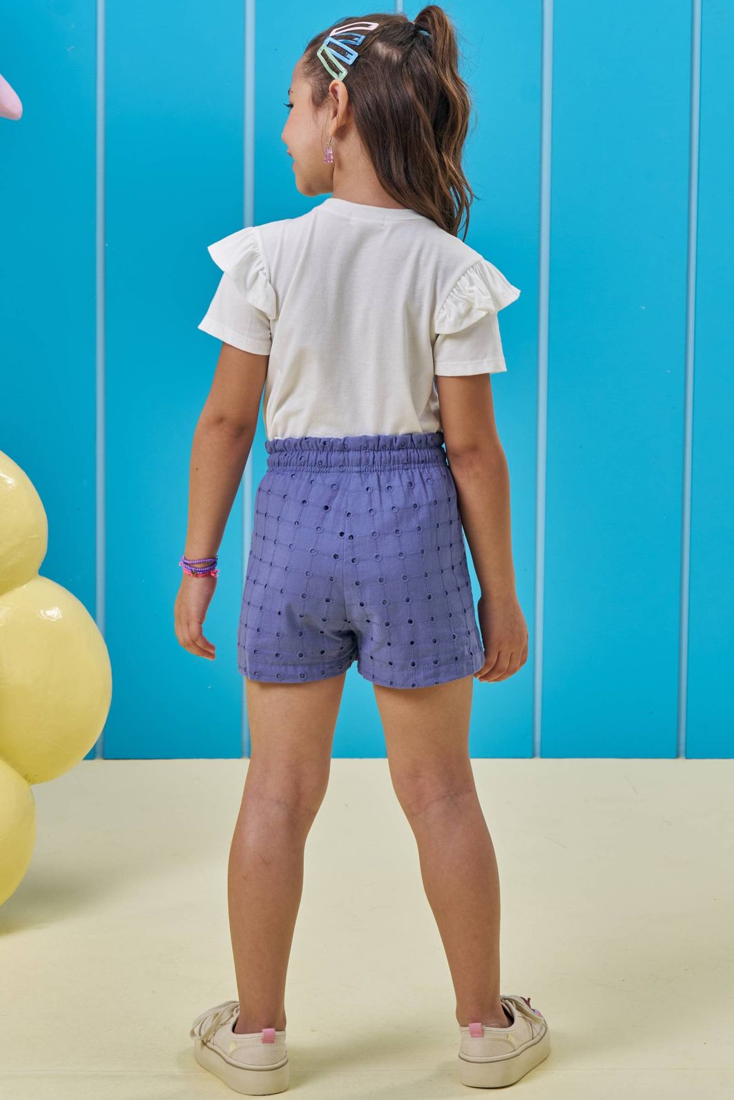 Conjunto de blusa em meia malha e shorts em laise bordada 93671 Kukiê Infantil Menina Conjunto de blusa em meia malha e shorts em laise bordada 93671 Kukiê Infantil Menina