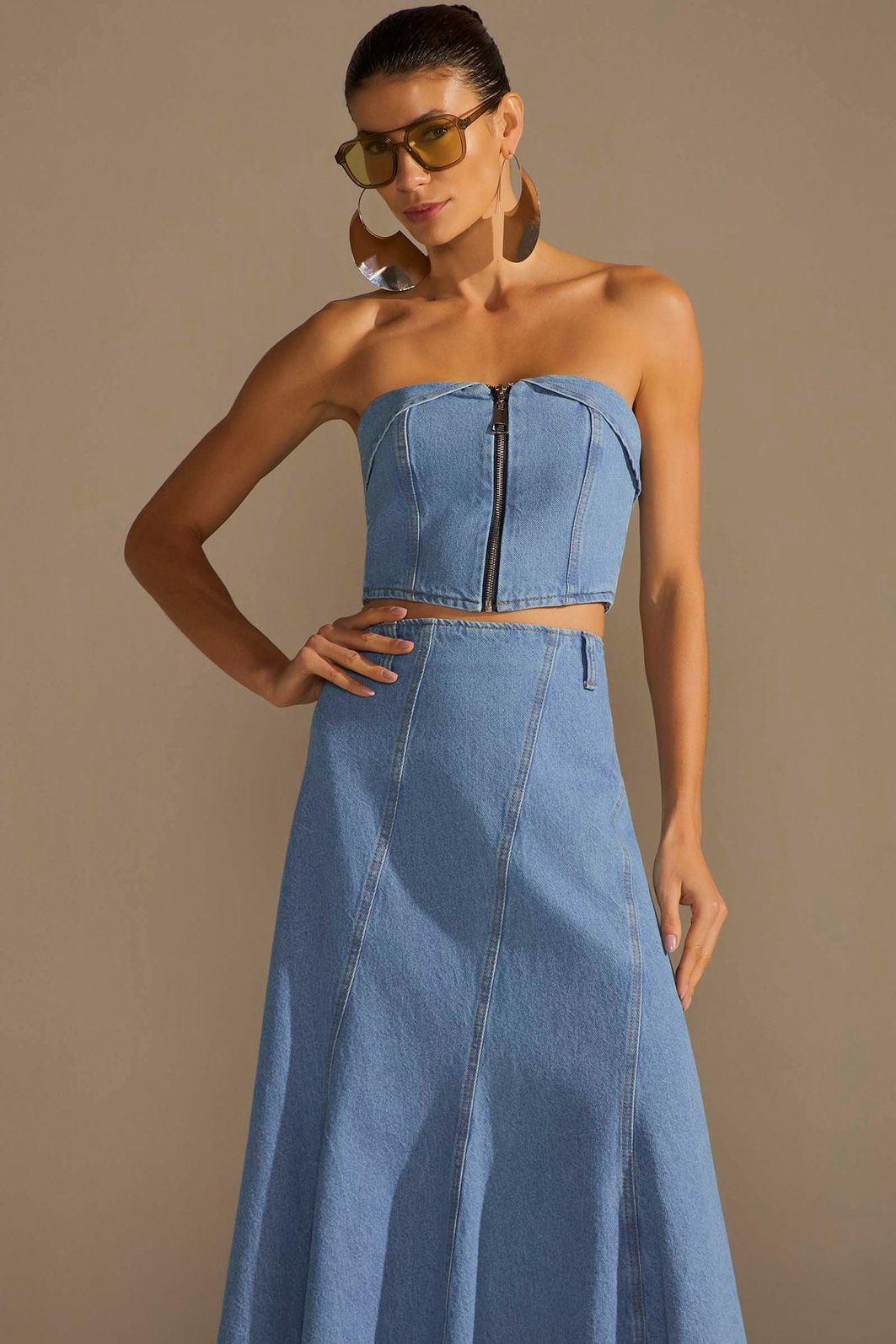 Saia maxi midi em denim 94988 Linzzi Saia maxi midi em denim 94988 Linzzi
