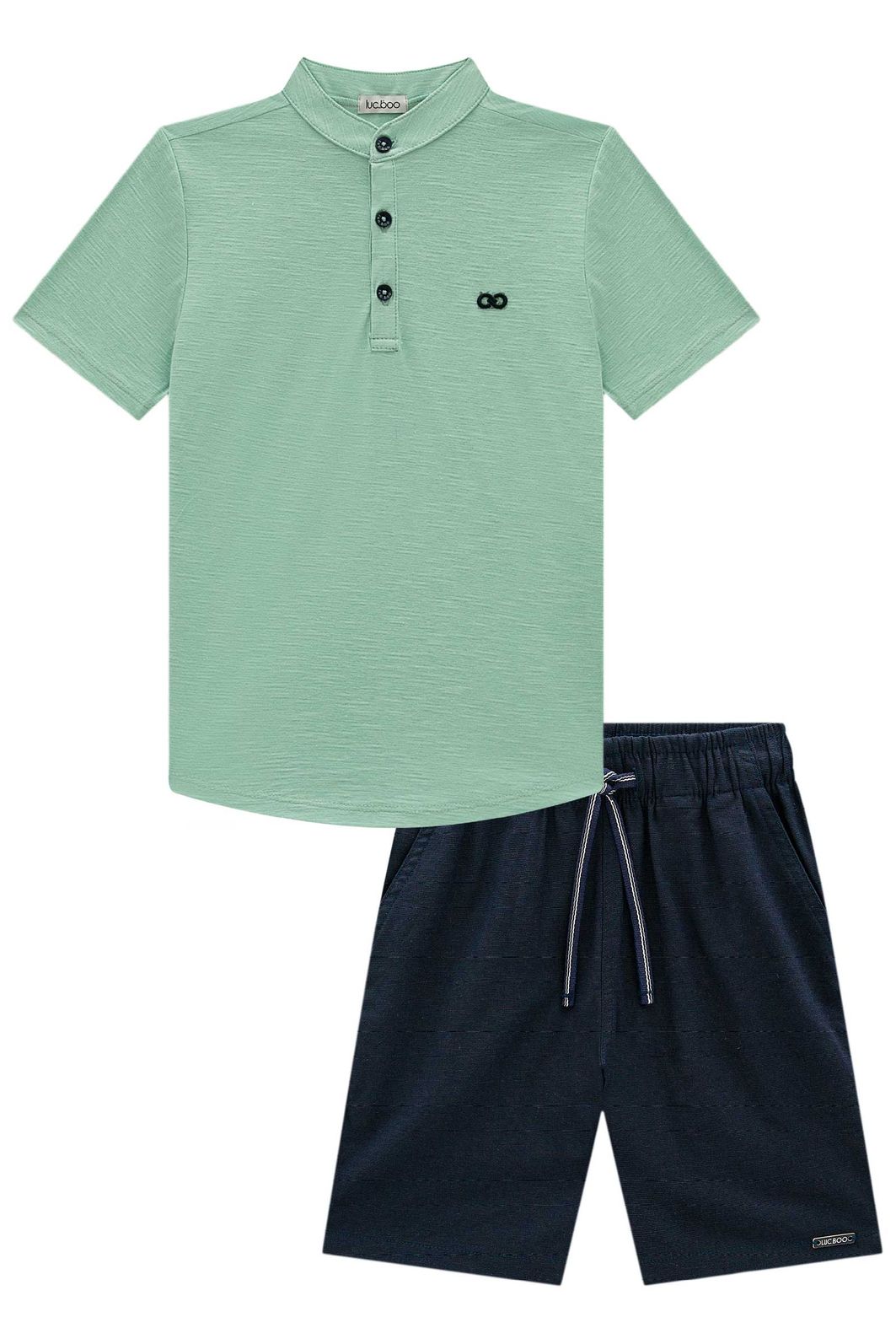 Conjunto de bata em meia malha flamê e bermuda em linho santorine com elastano 97963 LucBoo Infantil Menino Conjunto de bata em meia malha flamê e bermuda em linho santorine com elastano 97963 LucBoo Infantil Menino