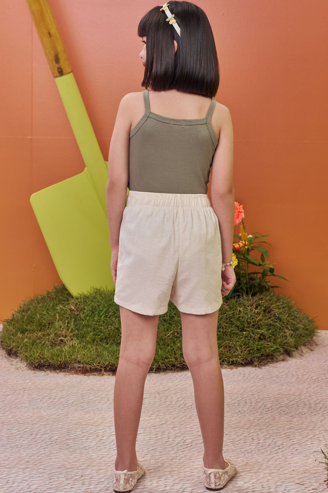 Conjunto de regata em cotton e short saia em linho santorini com elastano 98397 Kukiê Infantil Menina