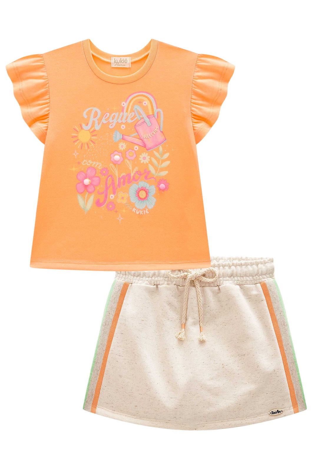 Conjunto de blusa em meia malha e short saia em moletom sem pelúcia 98001 Kukiê Infantil Menina Conjunto de blusa em meia malha e short saia em moletom sem pelúcia 98001 Kukiê Infantil Menina
