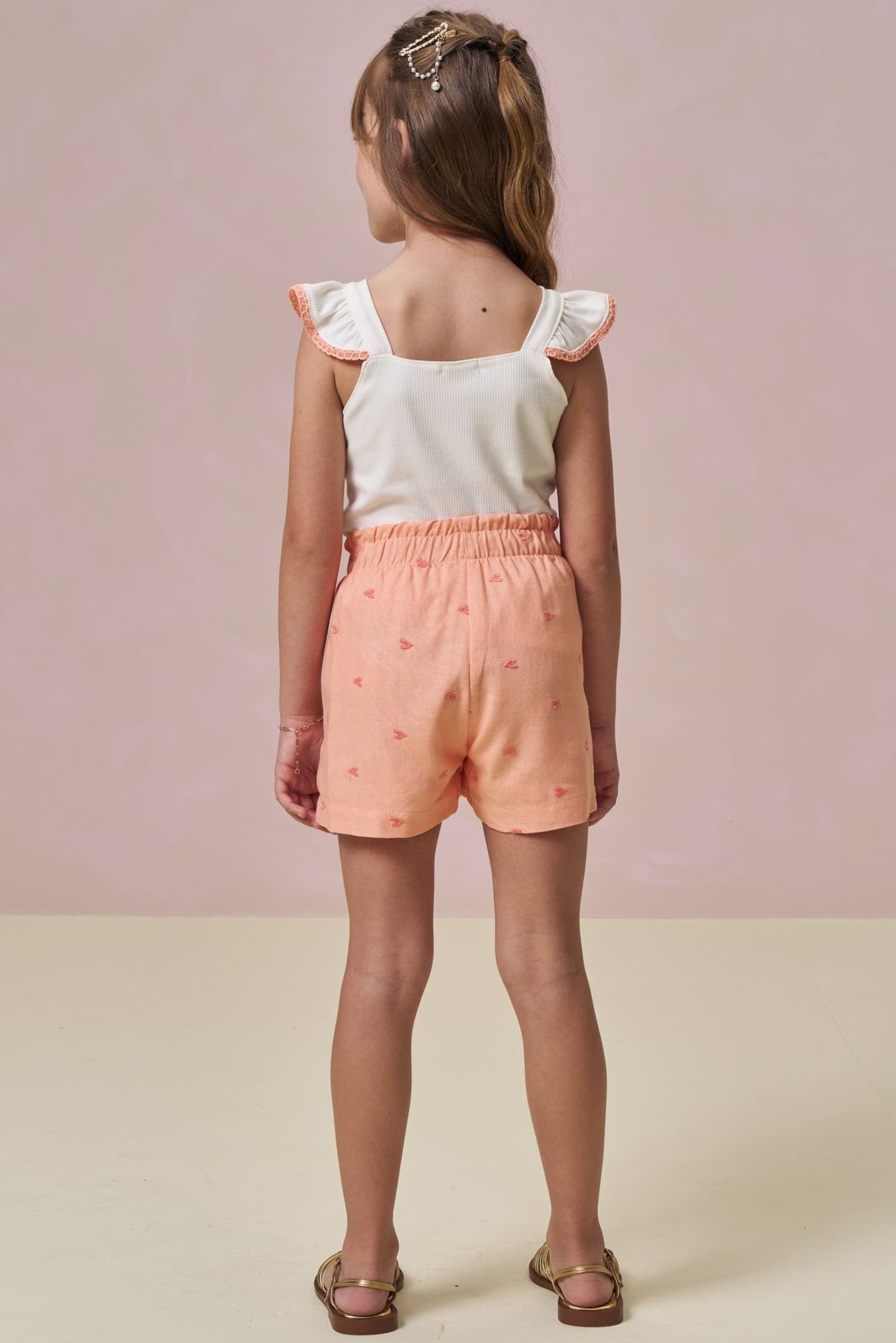 Conjunto de regata em canelado liz e shorts em linho bordado corações 96652 Infanti Infantil Menina Conjunto de regata em canelado liz e shorts em linho bordado corações 96652 Infanti Infantil Menina