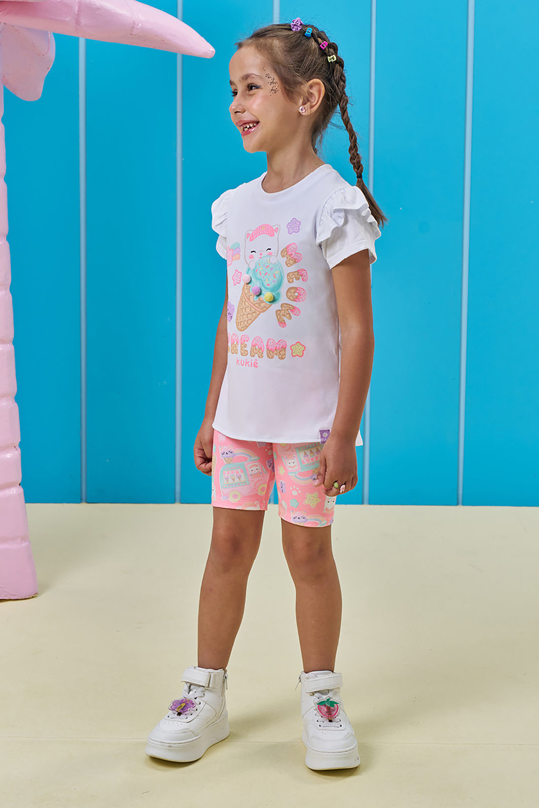 Conjunto de blusa em meia malha e bermuda biker em molecotton 95090 Kukiê Infantil Menina Conjunto de blusa em meia malha e bermuda biker em molecotton 95090 Kukiê Infantil Menina