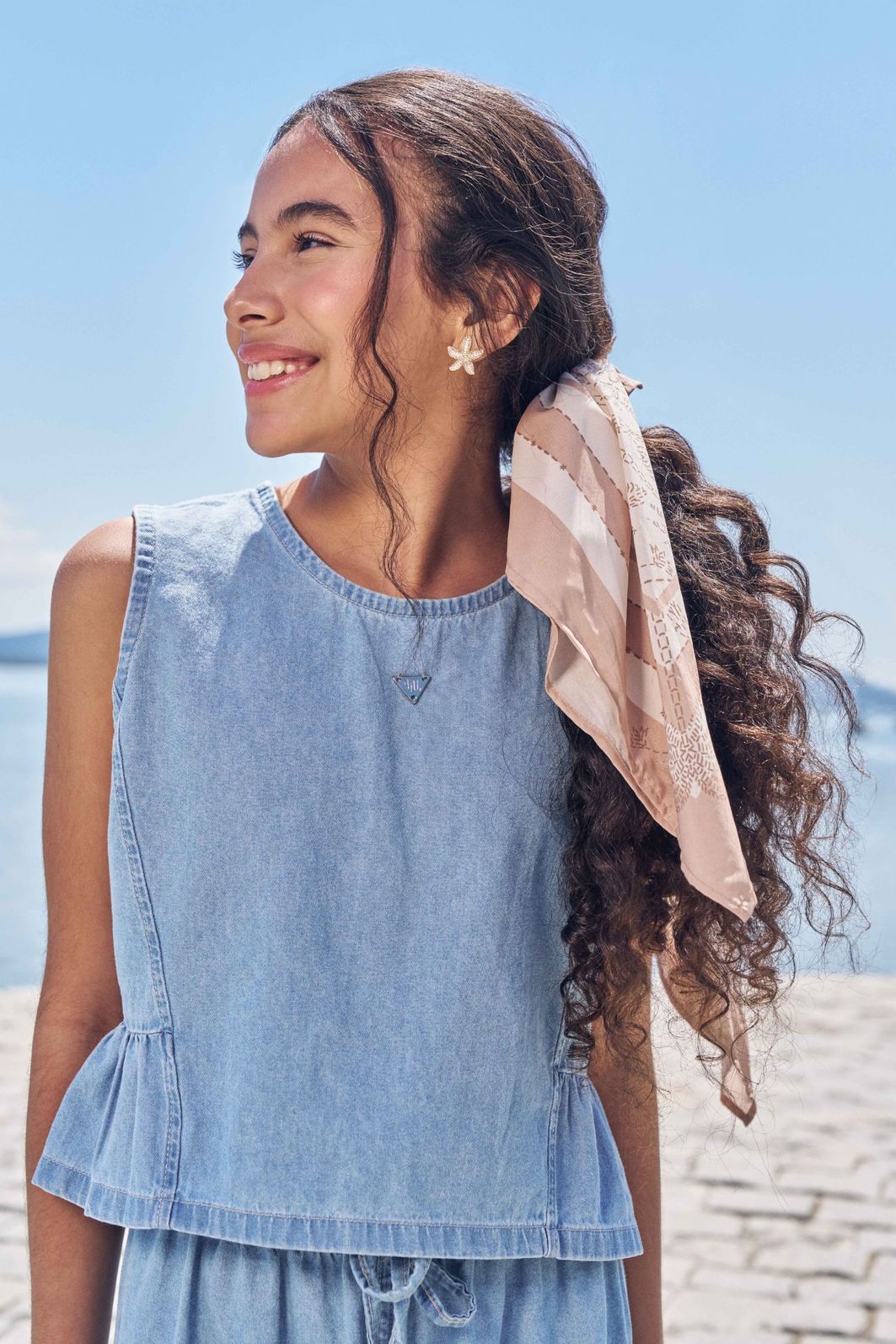 Conjunto de blusa e calça midi em jeans teca 96287 Lilimoon Teen Menina Conjunto de blusa e calça midi em jeans teca 96287 Lilimoon Teen Menina