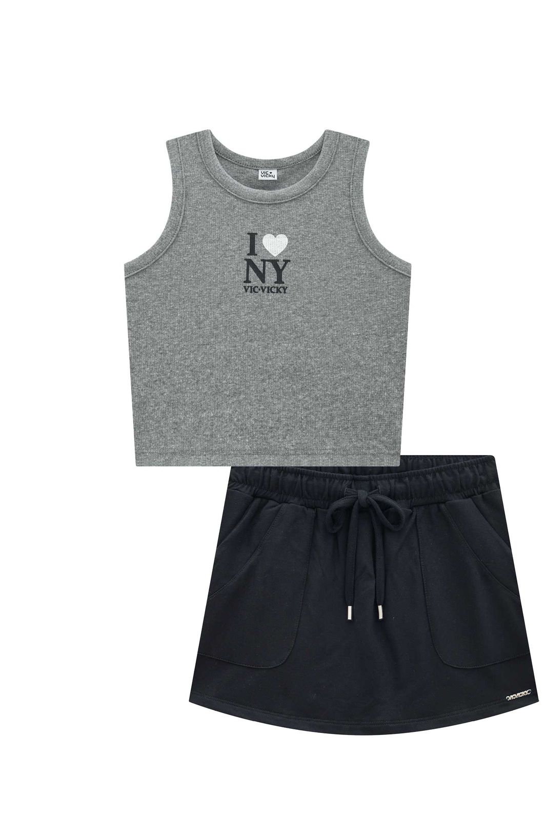 Conjunto de regata em canelado liz e short saia em molevisco 95961 Vic Teen Menina Conjunto de regata em canelado liz e short saia em molevisco 95961 Vic Teen Menina