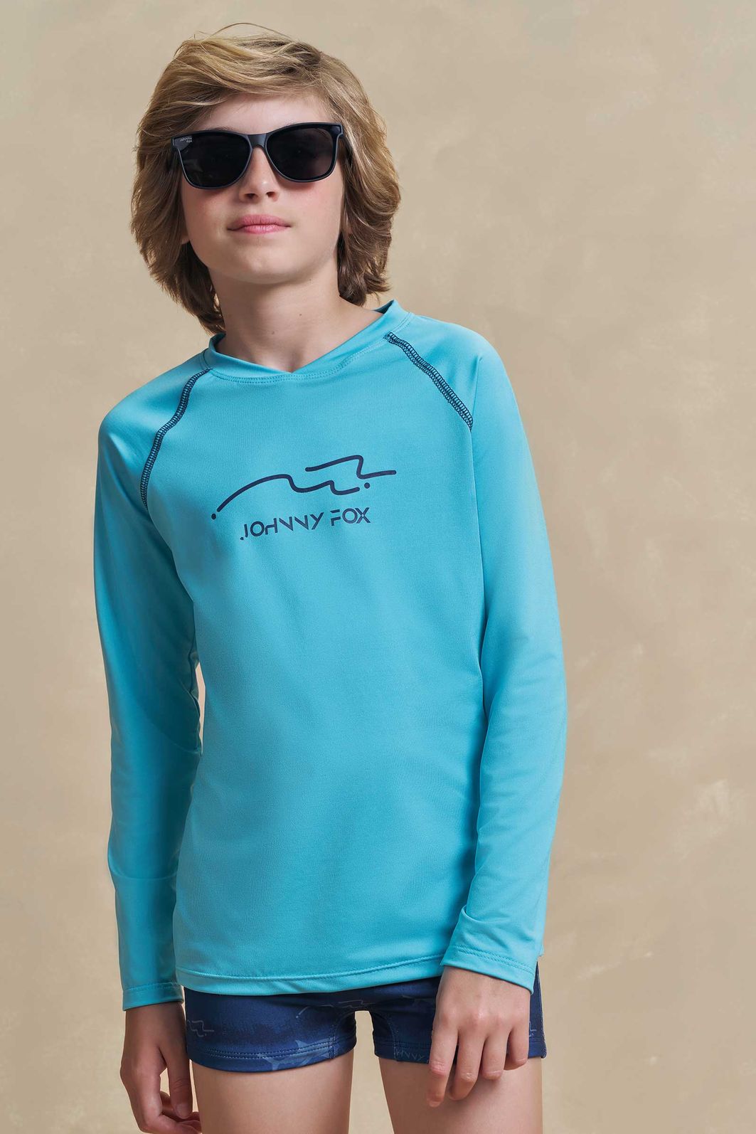 Conjunto de camiseta e sunga em malha uv dry com proteção UV50+ 97328 Johnny Fox Teen Menino Conjunto de camiseta e sunga em malha uv dry com proteção UV50+ 97328 Johnny Fox Teen Menino
