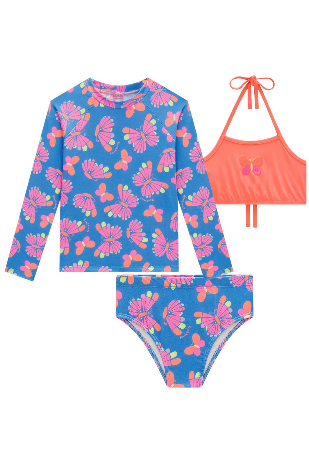 Trio de biquíni e blusa em malha com proteção UV50+ 99515 Kukiê Infantil Menina Trio de biquíni e blusa em malha com proteção UV50+ 99515 Kukiê Infantil Menina