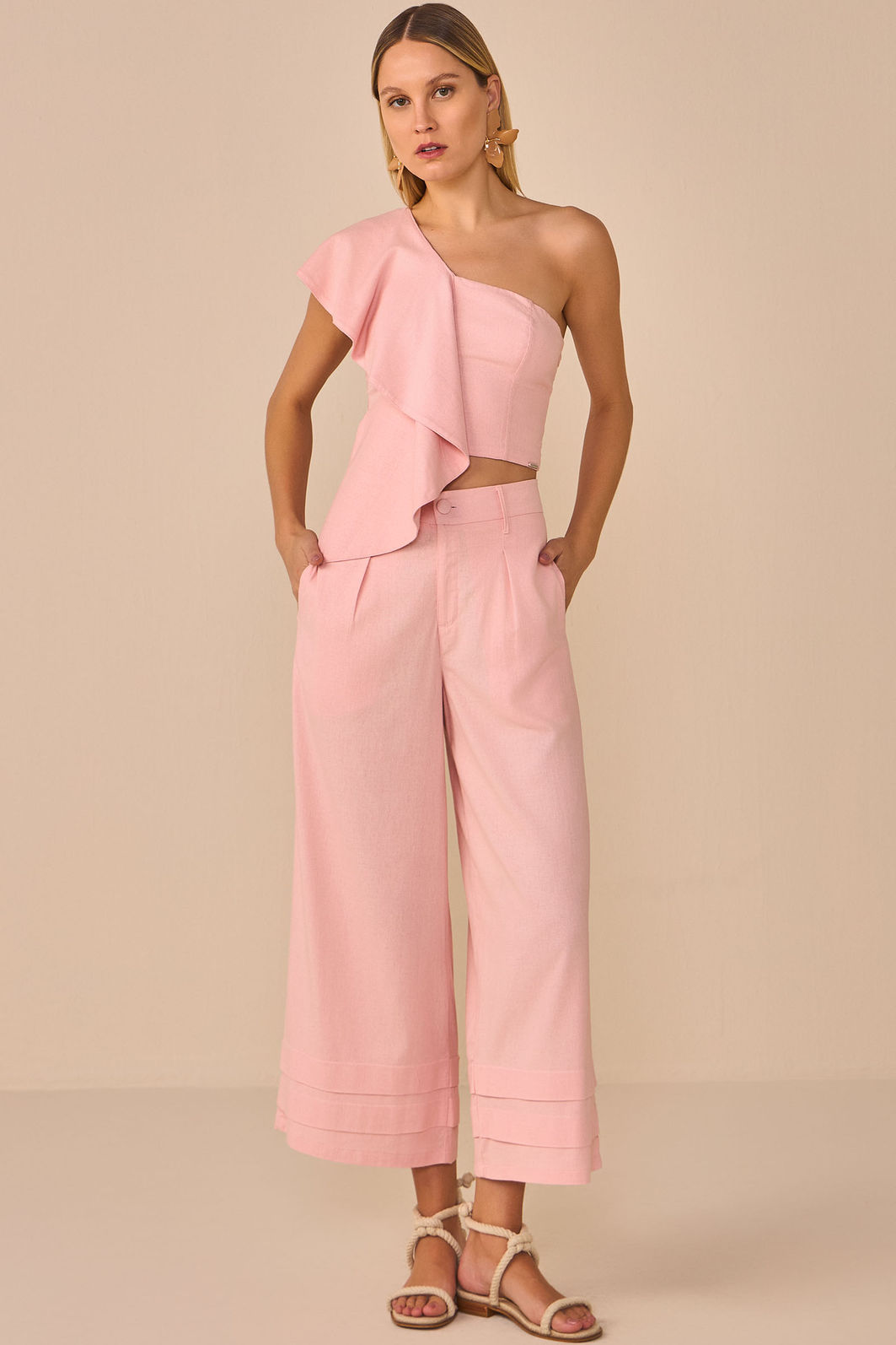 Calça maxi midi em blend de linho e viscose 95845 Linzzi Calça maxi midi em blend de linho e viscose 95845 Linzzi