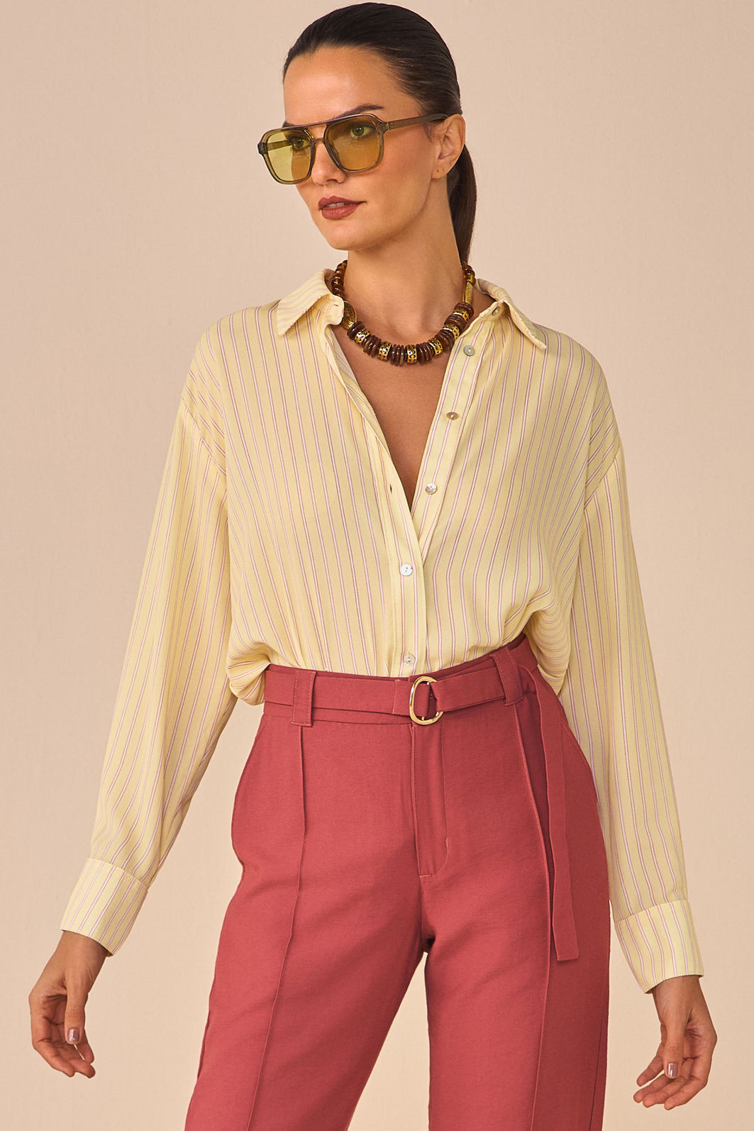 Camisa em chiffon listrado 96745 Linzzi Camisa em chiffon listrado 96745 Linzzi