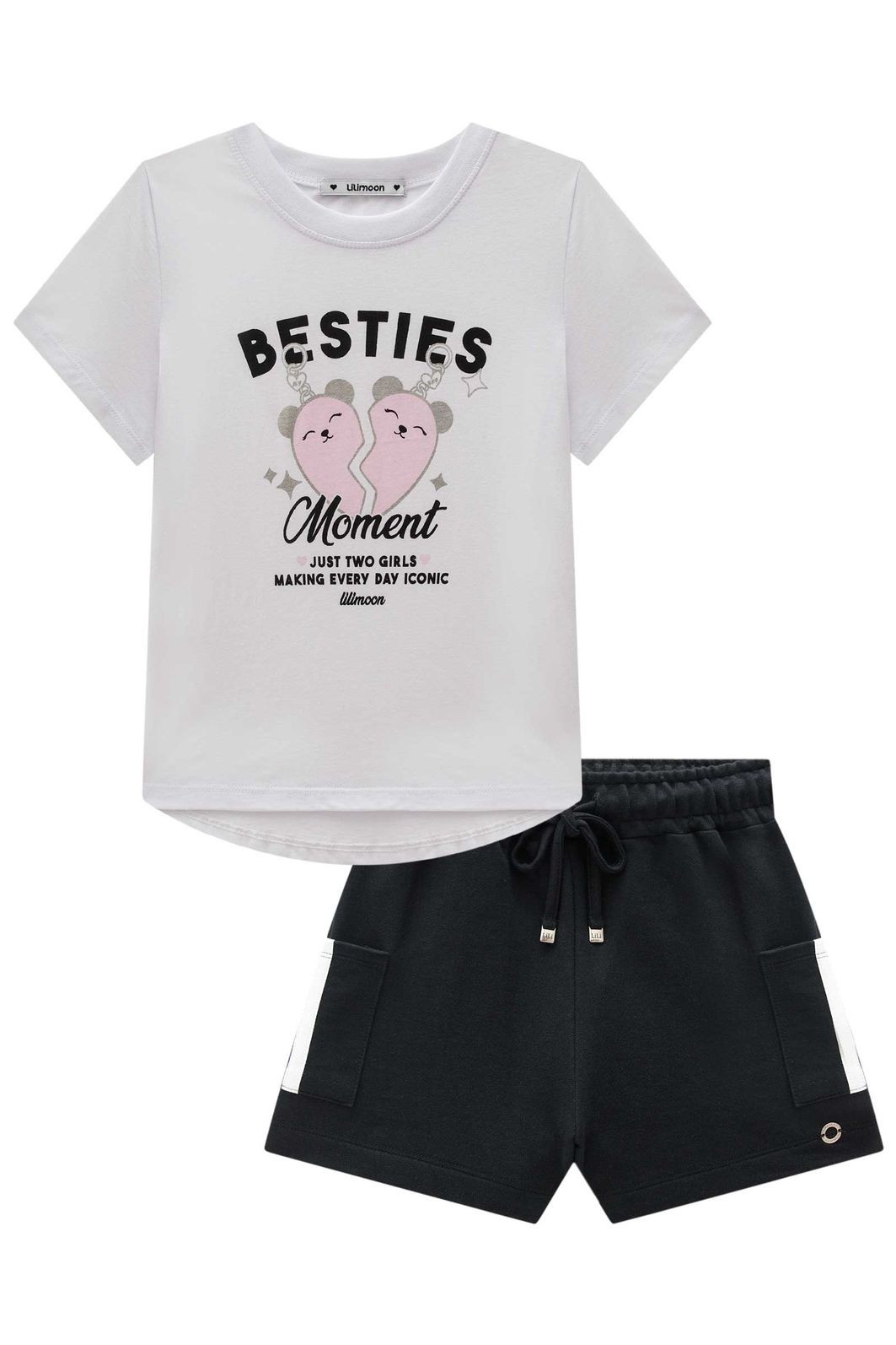 Conjunto de blusa em meia malha e shorts em moletom sem pelúcia 99354 Lilimoon Teen Menina Conjunto de blusa em meia malha e shorts em moletom sem pelúcia 99354 Lilimoon Teen Menina