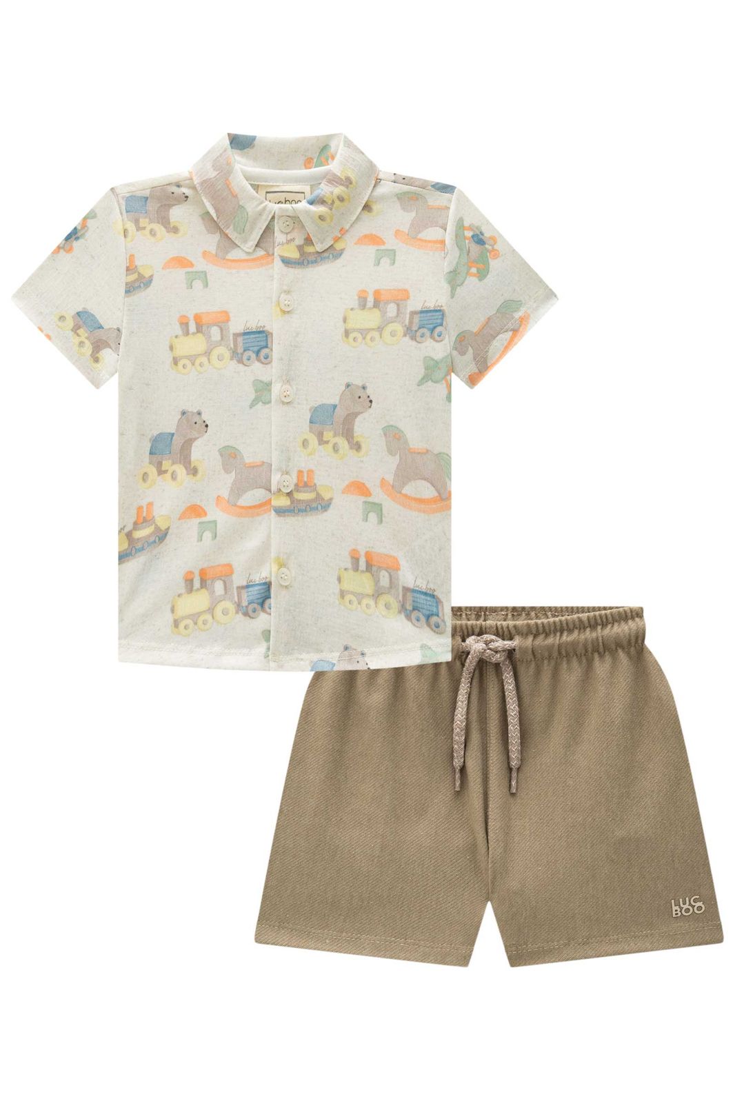 Conjunto de camisa em malha wave e bermuda em cotton jeans com elastano 92836 LucBoo Bebê Menino Conjunto de camisa em malha wave e bermuda em cotton jeans com elastano 92836 LucBoo Bebê Menino