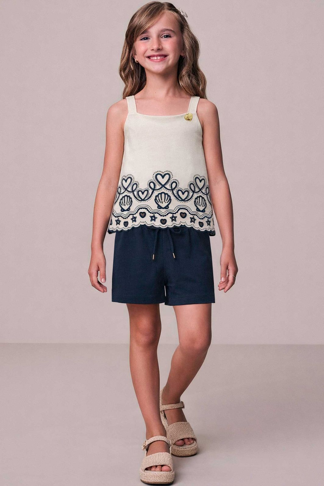 Conjunto de bata em cotton e shorts em sarja com elastano 21736 Infanti Infantil Menina Conjunto de bata em cotton e shorts em sarja com elastano 21736 Infanti Infantil Menina