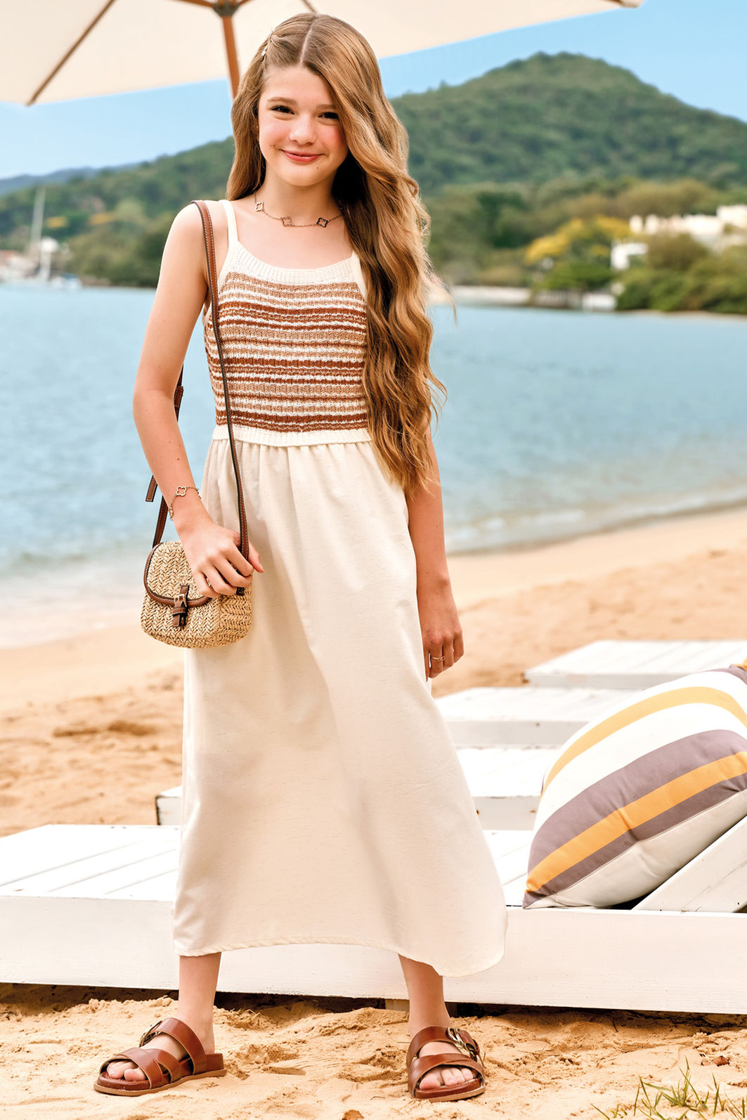 Vestido midi em tricot 100% algodão e linho deluxe 94375 Vic Teen Menina Vestido midi em tricot 100% algodão e linho deluxe 94375 Vic Teen Menina