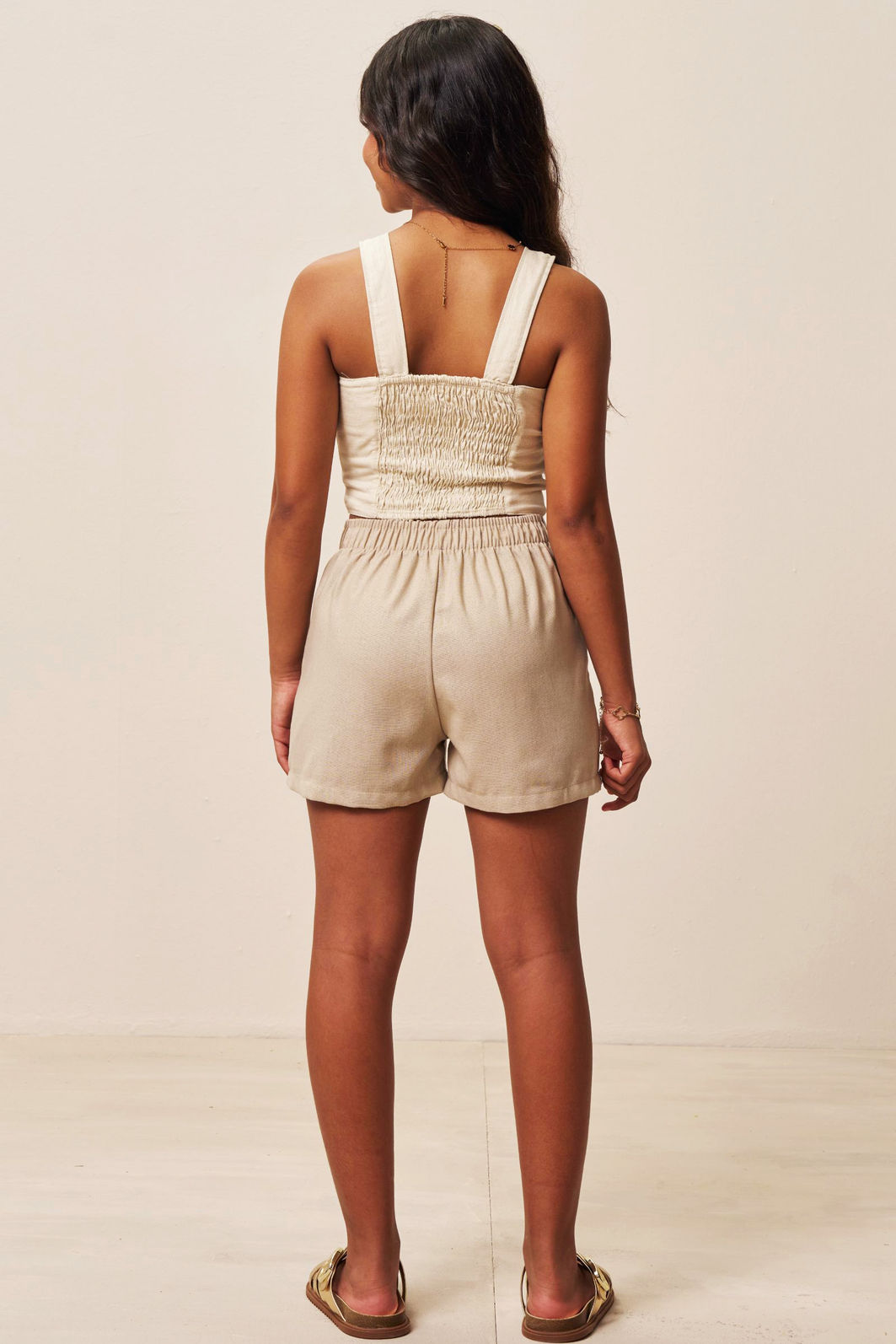 Conjunto de regata e shorts em blend de linho e viscose 96327 Vic Teen Menina Conjunto de regata e shorts em blend de linho e viscose 96327 Vic Teen Menina
