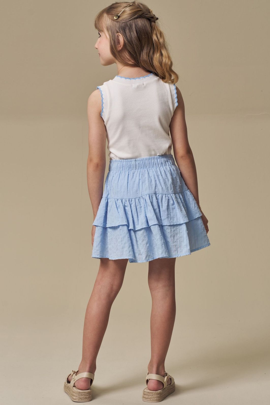 Conjunto de regata em canelado liz e saia em tricoline maquinetado. Com shorts embutido. 96968 Infanti Infantil Menina Conjunto de regata em canelado liz e saia em tricoline maquinetado. Com shorts embutido. 96968 Infanti Infantil Menina