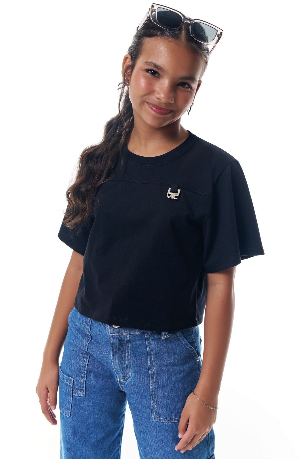 Calça wide leg cargo em jeans 95589 Vic Teen Menina Calça wide leg cargo em jeans 95589 Vic Teen Menina