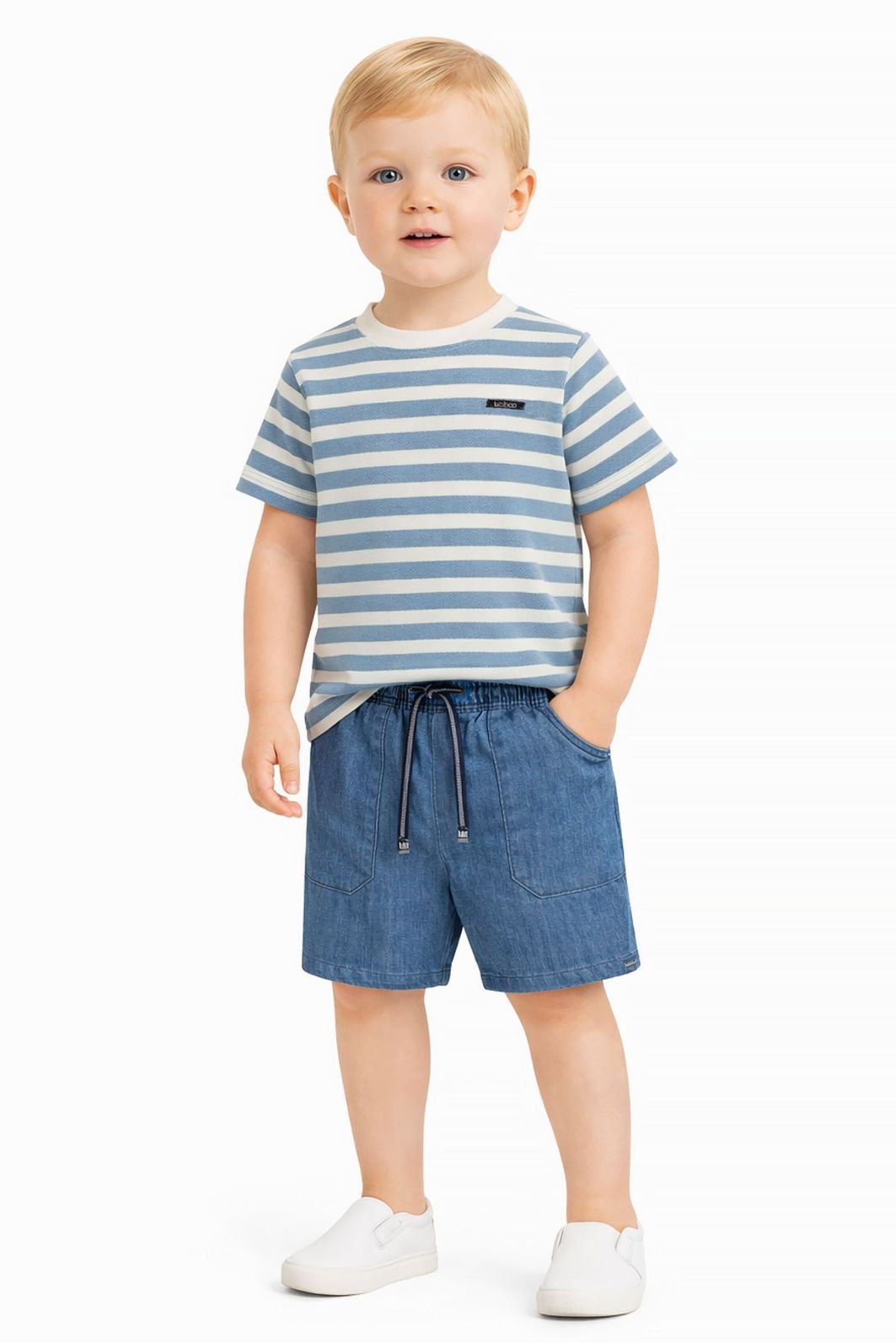 Conjunto de camiseta em malha brizza e bermuda em jeans benicio 96136 LucBoo Infantil Menino Conjunto de camiseta em malha brizza e bermuda em jeans benicio 96136 LucBoo Infantil Menino