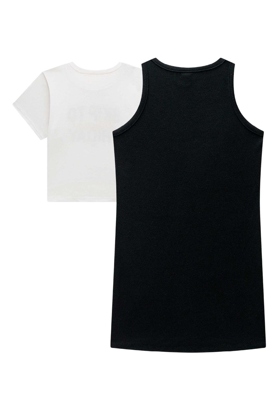 Conjunto de vestido em canelado liz e blusa sobreposição em meia malha 98871 Vic Teen Menina Conjunto de vestido em canelado liz e blusa sobreposição em meia malha 98871 Vic Teen Menina