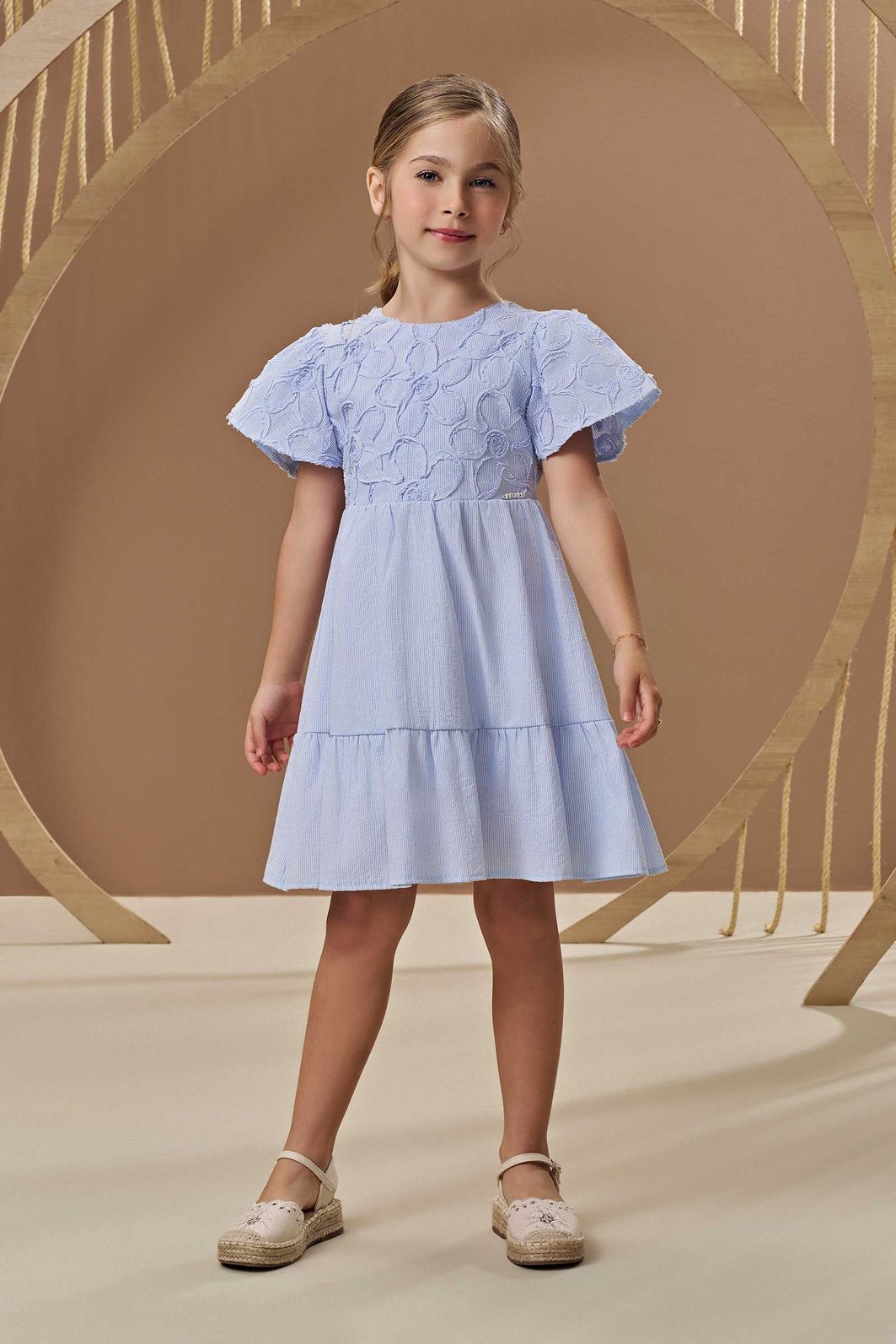 Vestido em tricoline listrado 3D floral 96892 Infanti Infantil Menina Vestido em tricoline listrado 3D floral 96892 Infanti Infantil Menina