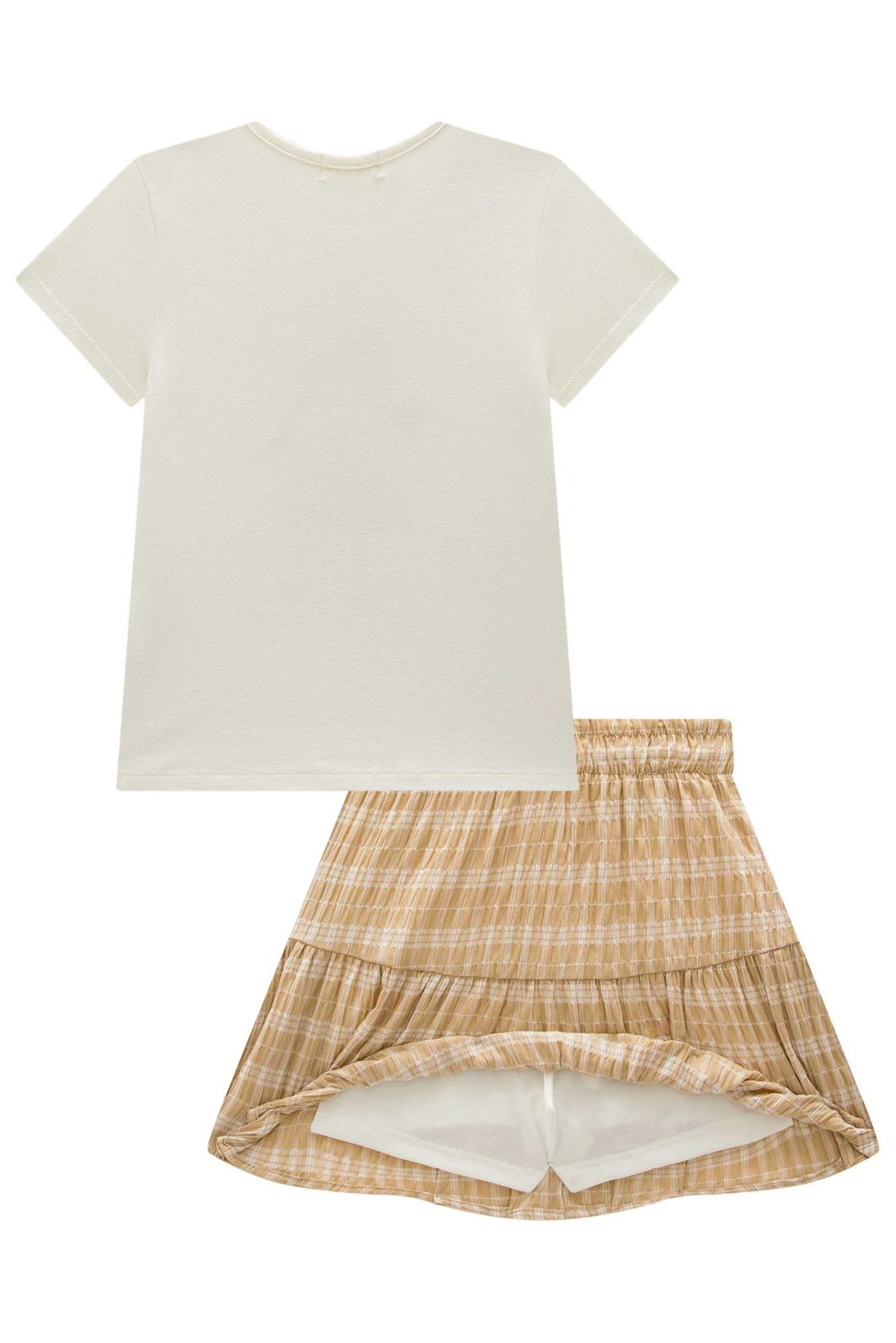 Conjunto de blusa em cotton com saia em malha texturizada. Com shorts embutido 99149 Infanti Infantil Menina Conjunto de blusa em cotton com saia em malha texturizada. Com shorts embutido 99149 Infanti Infantil Menina