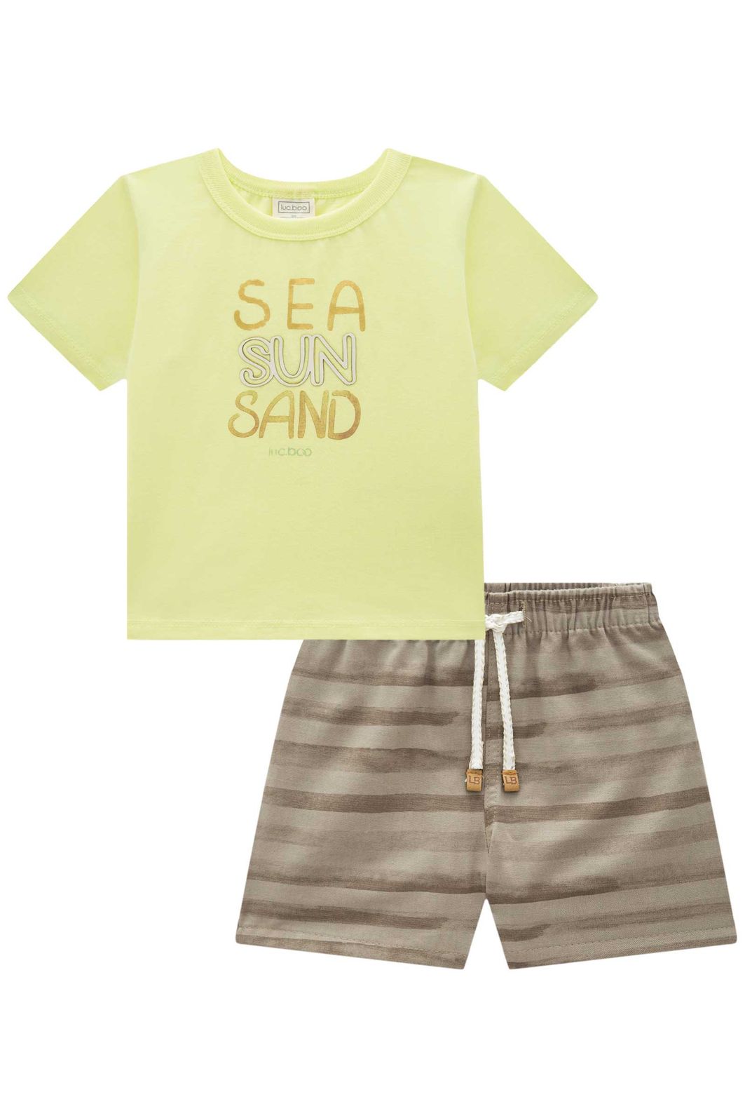 Conjunto de camiseta em meia malha e bermuda em linho santorine com elastano 92888 LucBoo Bebê Menino