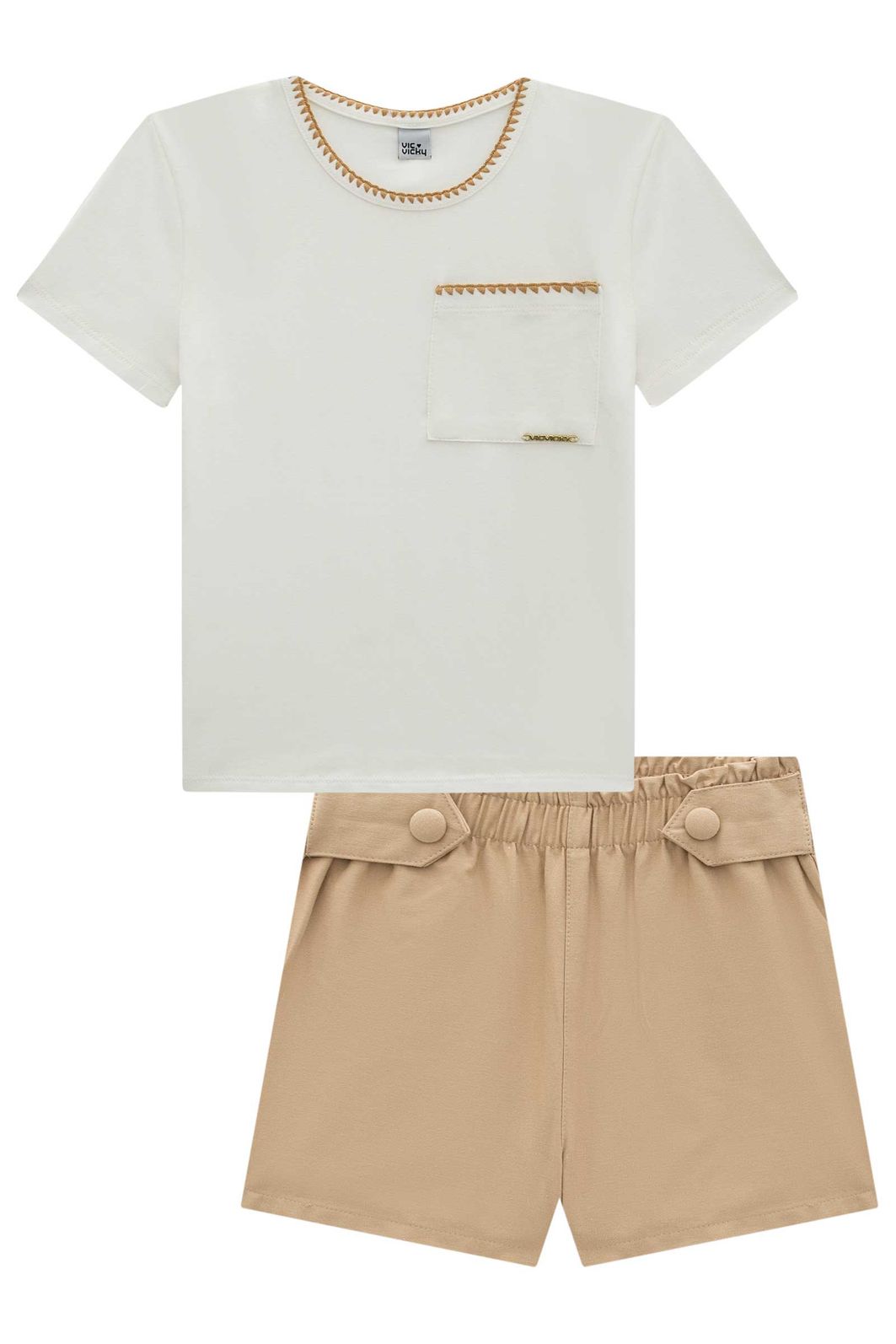 Conjunto de blusa em cotton e shorts em sarja com elastano 94962 Vic Teen Menina Conjunto de blusa em cotton e shorts em sarja com elastano 94962 Vic Teen Menina