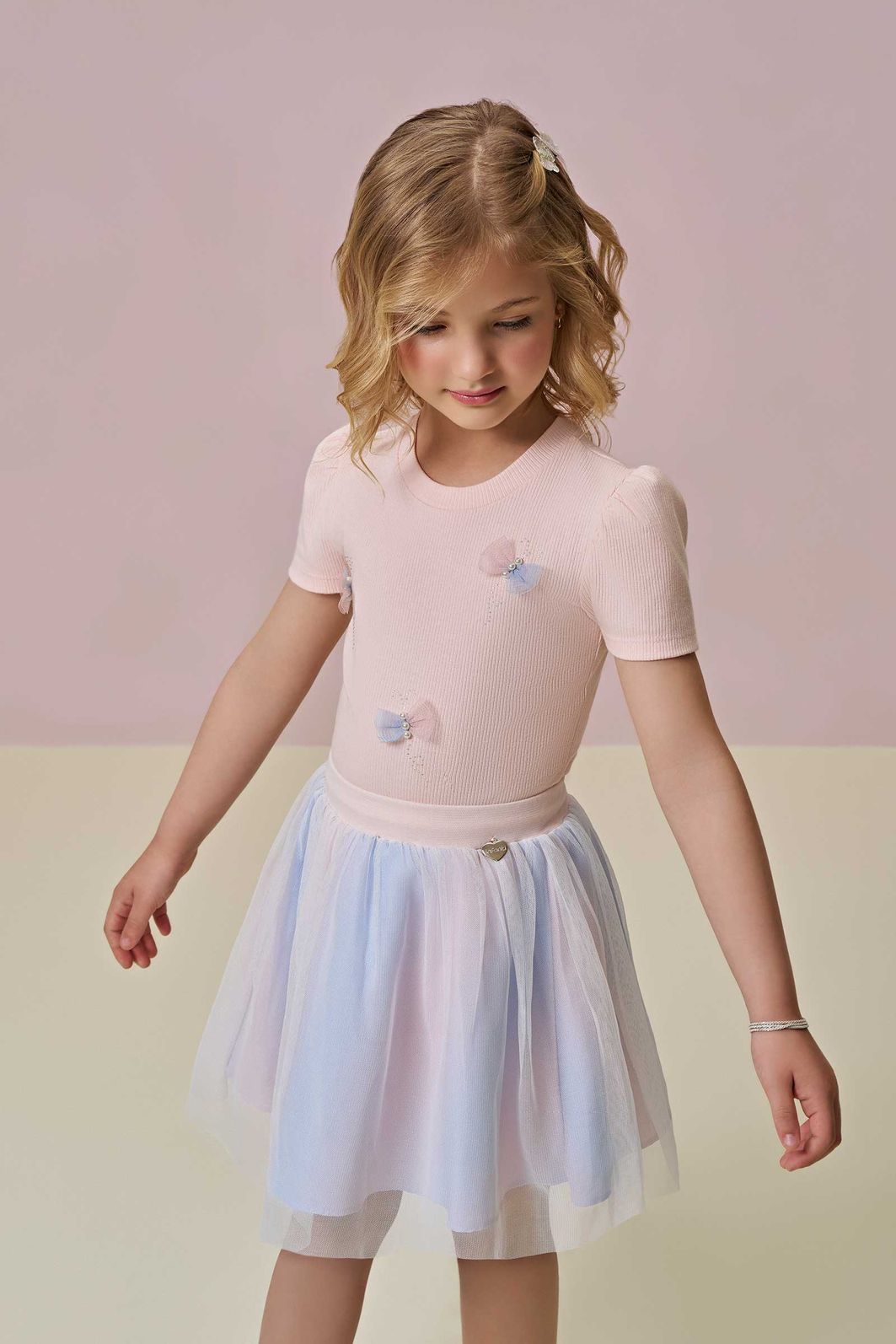 Conjunto de blusa em canelado liz e saia em tule com elastano. Com shorts embutido 97341 Infanti Infantil Menina Conjunto de blusa em canelado liz e saia em tule com elastano. Com shorts embutido 97341 Infanti Infantil Menina