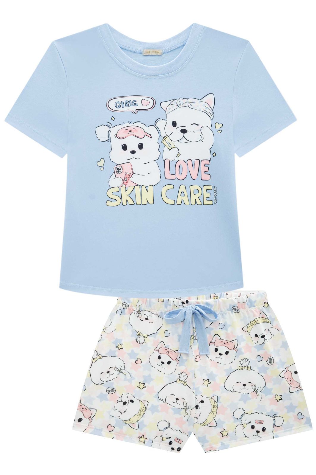 Conjunto de pijama com blusa em meia malha e shorts em malha fresh 95091 Vic Teen Menina Conjunto de pijama com blusa em meia malha e shorts em malha fresh 95091 Vic Teen Menina