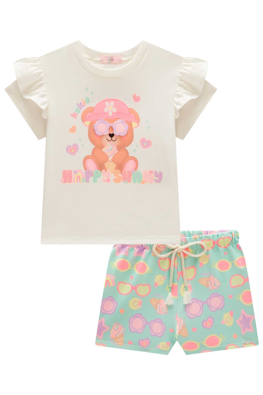 Conjunto de blusa em meia malha e shorts em molecotton 98910 Kukiê Infantil Menina Conjunto de blusa em meia malha e shorts em molecotton 98910 Kukiê Infantil Menina