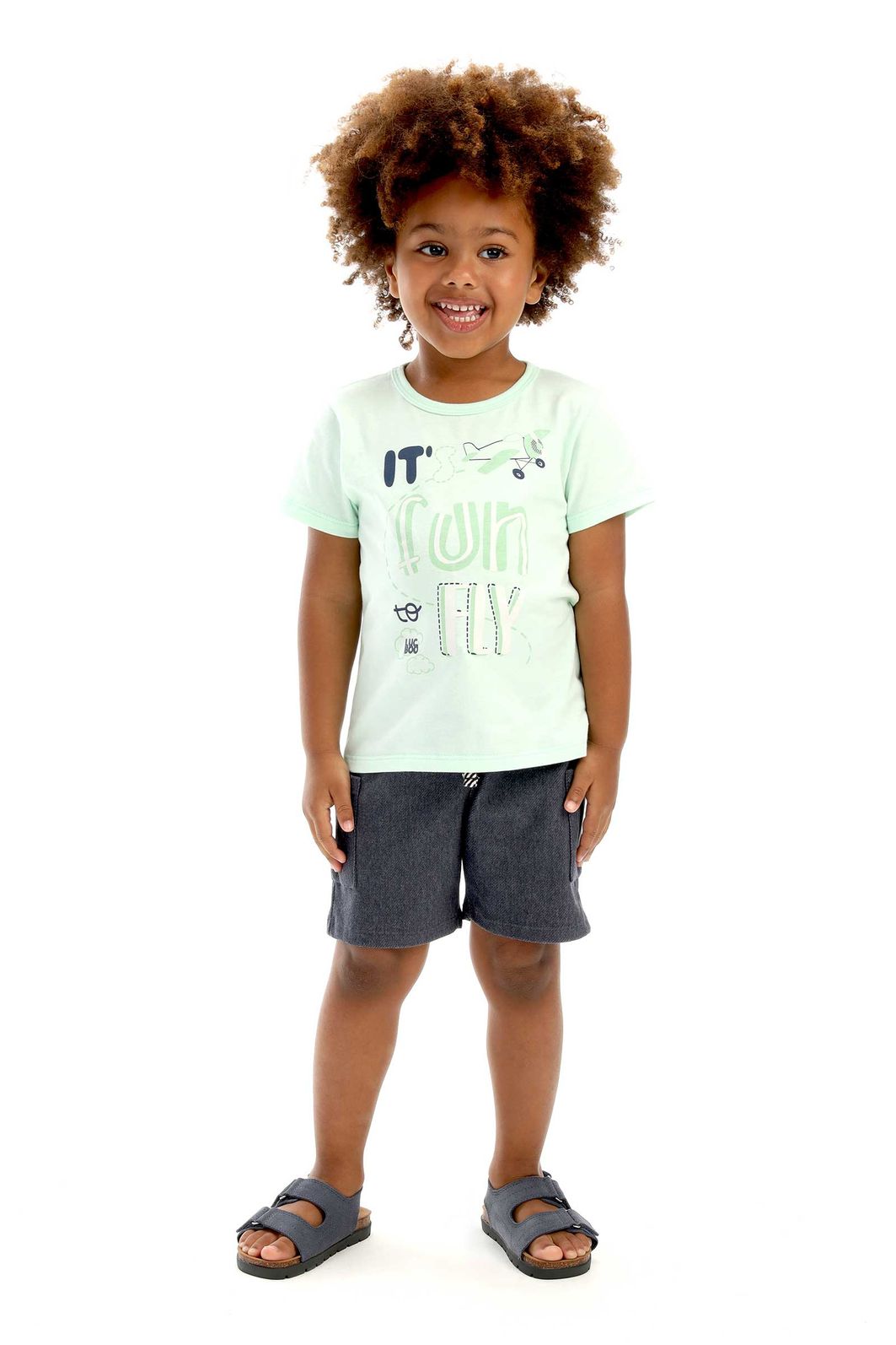 Conjunto de camiseta em meia malha e bermuda em cotton jeans com elastano 94556 LucBoo Infantil Menino Conjunto de camiseta em meia malha e bermuda em cotton jeans com elastano 94556 LucBoo Infantil Menino