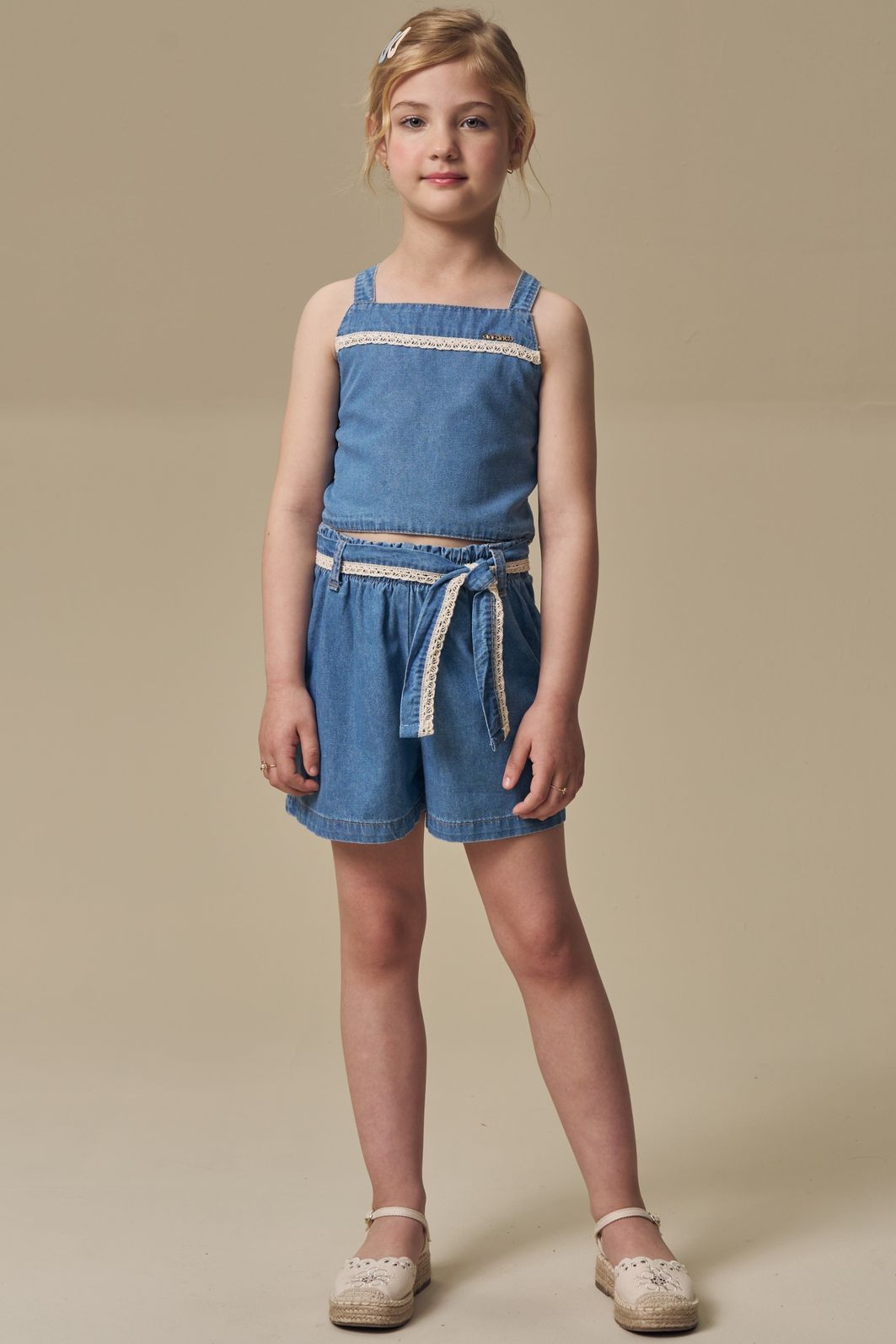 Conjunto de blusa e shorts em jeans 97042 Infanti Infantil Menina