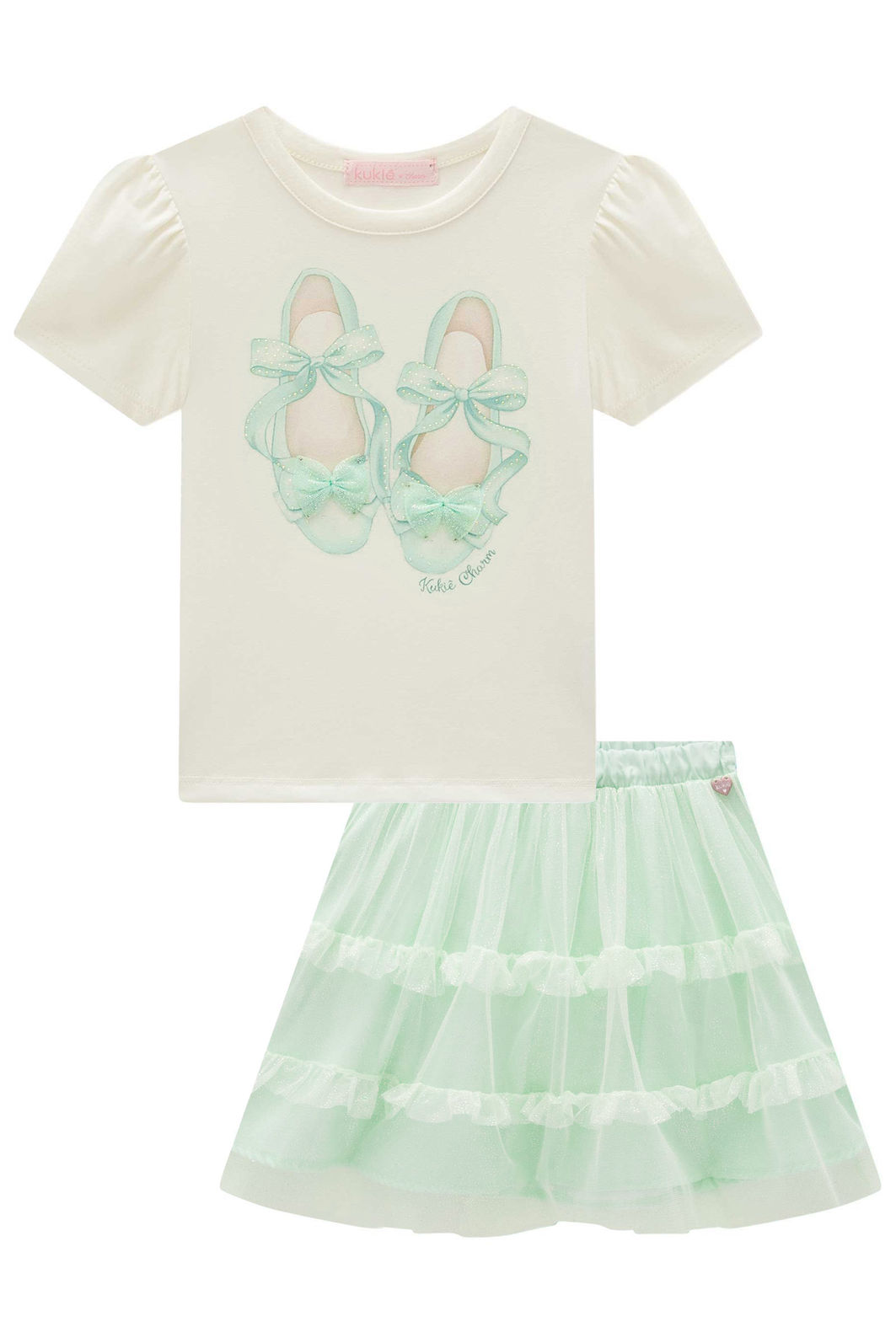 Conjunto de blusa em cotton e saia em tule glitter (com shorts embutido) 98842 Kukiê Infantil Menina Conjunto de blusa em cotton e saia em tule glitter (com shorts embutido) 98842 Kukiê Infantil Menina