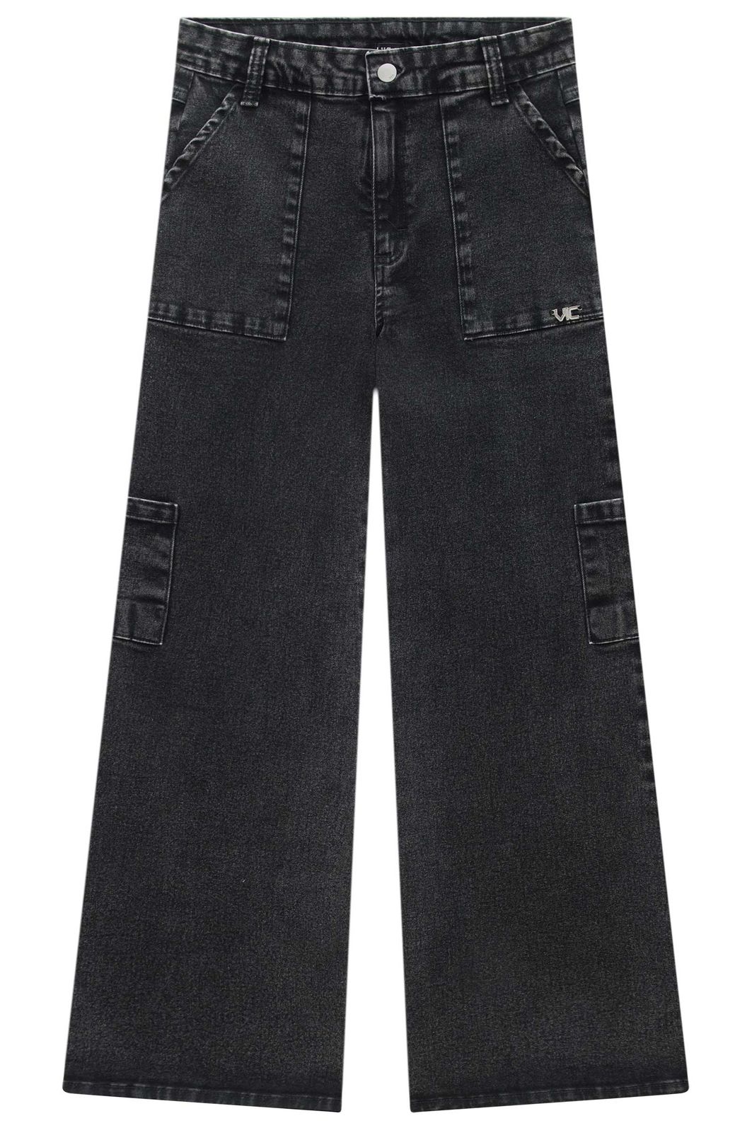 Calça wide leg cargo em jeans black com elastano 97945 Vic Teen Menina Calça wide leg cargo em jeans black com elastano 97945 Vic Teen Menina