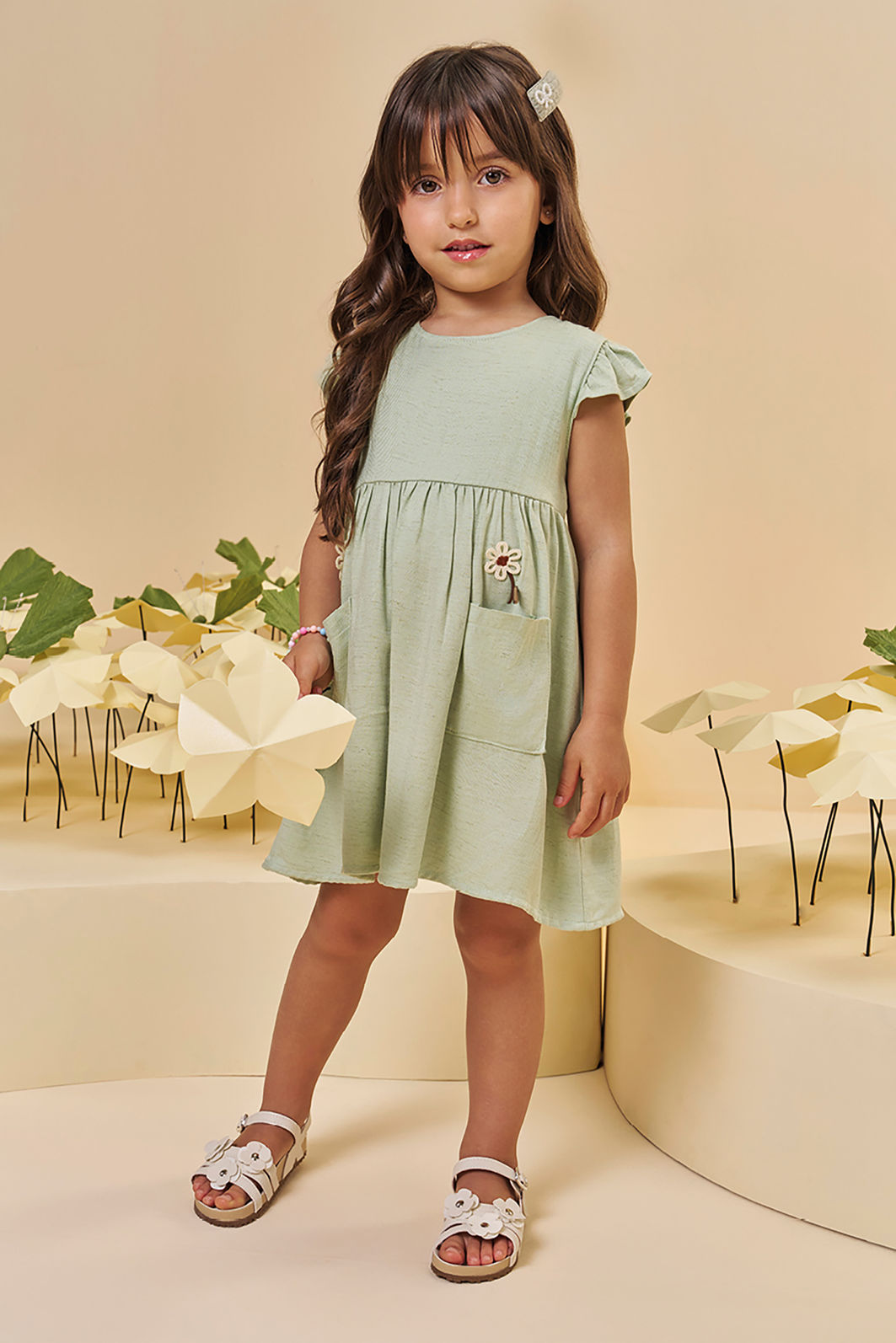 Vestido em blend de viscose 95540 Kukiê Infantil Menina Vestido em blend de viscose 95540 Kukiê Infantil Menina