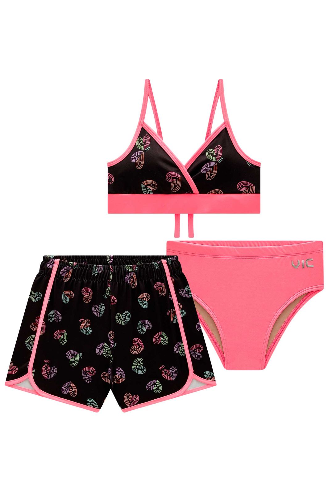 Trio de biquíni e shorts e malha UV50 99508 Vic Teen Menina