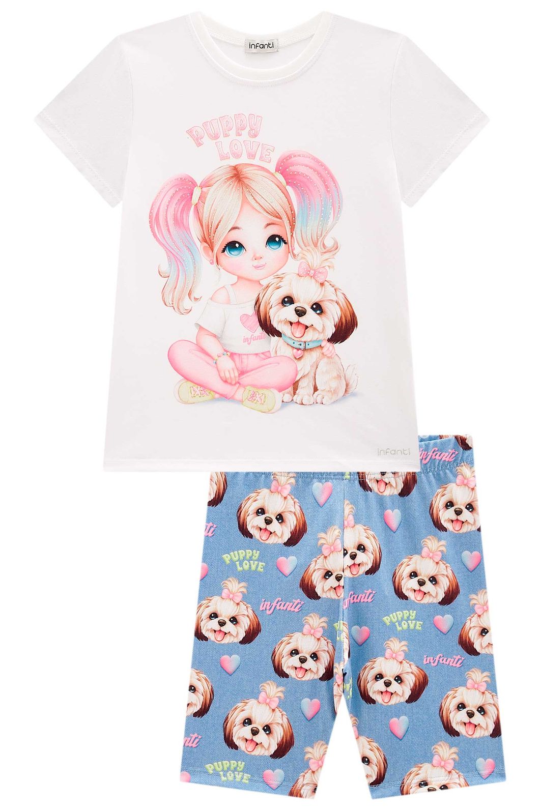 Conjunto de blusa em meia malha e bermuda biker em malha power 98076 Infanti Infantil Menina Conjunto de blusa em meia malha e bermuda biker em malha power 98076 Infanti Infantil Menina
