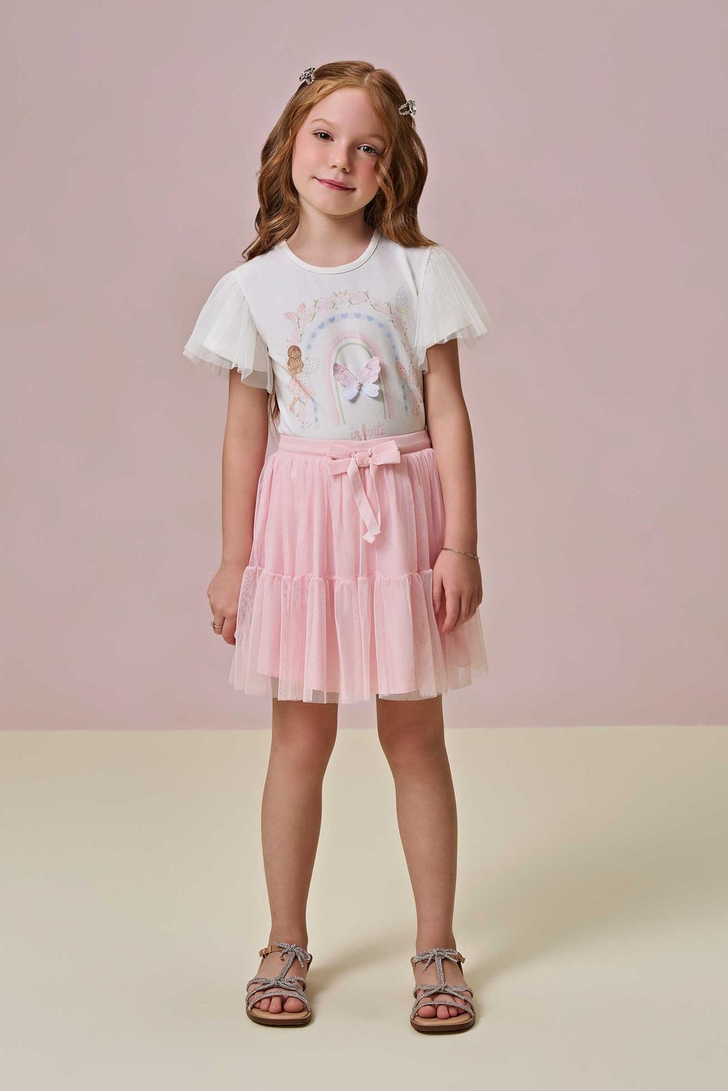 Blusa em cotton e tule 95884 Infanti Infantil Menina Blusa em cotton e tule 95884 Infanti Infantil Menina