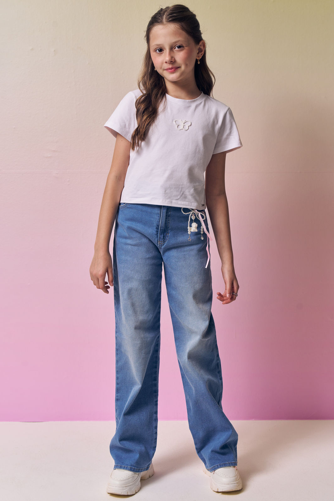 Calça wide leg em jeans com elastano 95001 Vic Teen Menina Calça wide leg em jeans com elastano 95001 Vic Teen Menina